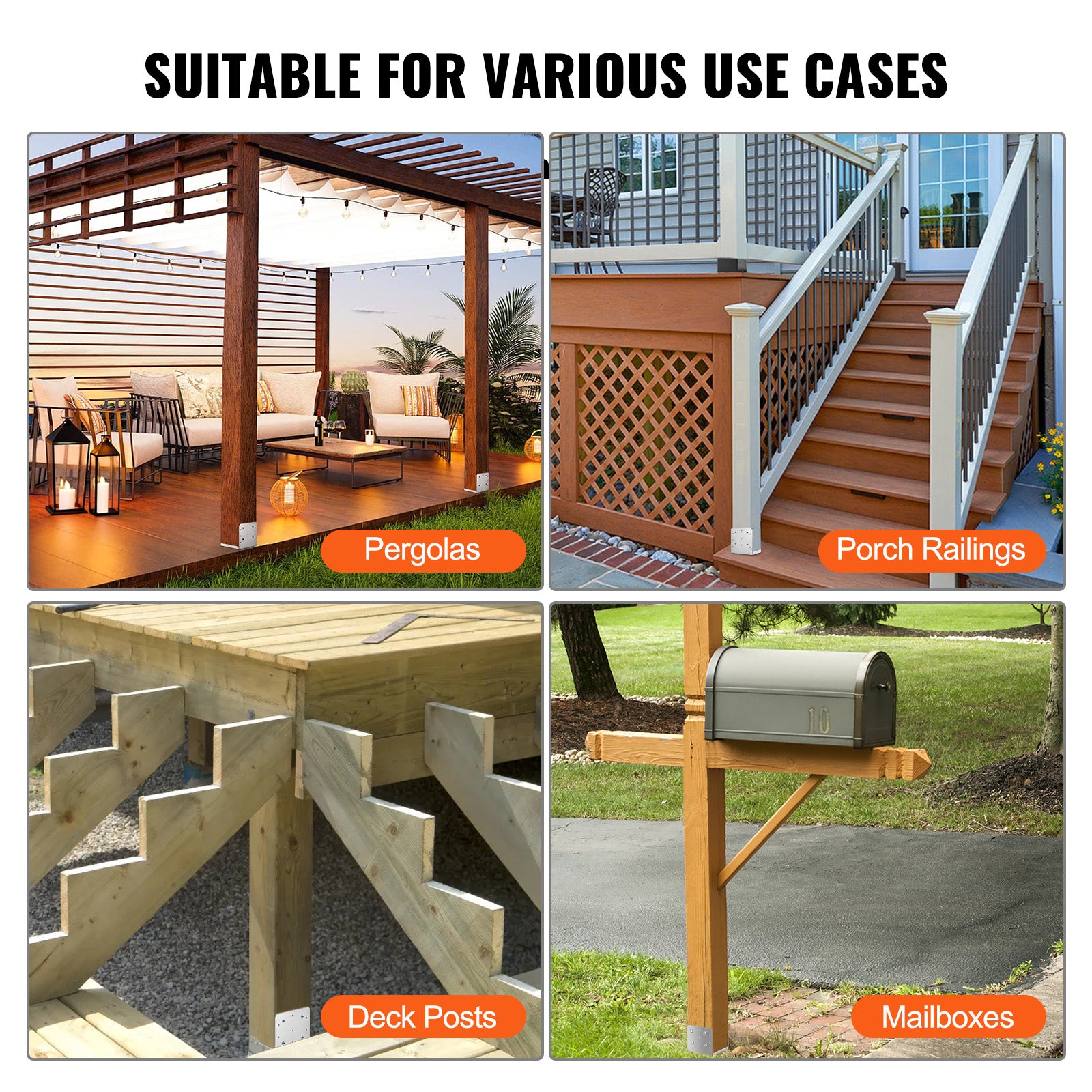 8"x 8" Post Base, 4Pcs Stainless Steel Adjustable Post Anchor Bracket(Internal 7.8 x 7.3"), Adjustable Post Base for Pavilion Deck Porch Handrail Railing Support Decorative Anchor Plate