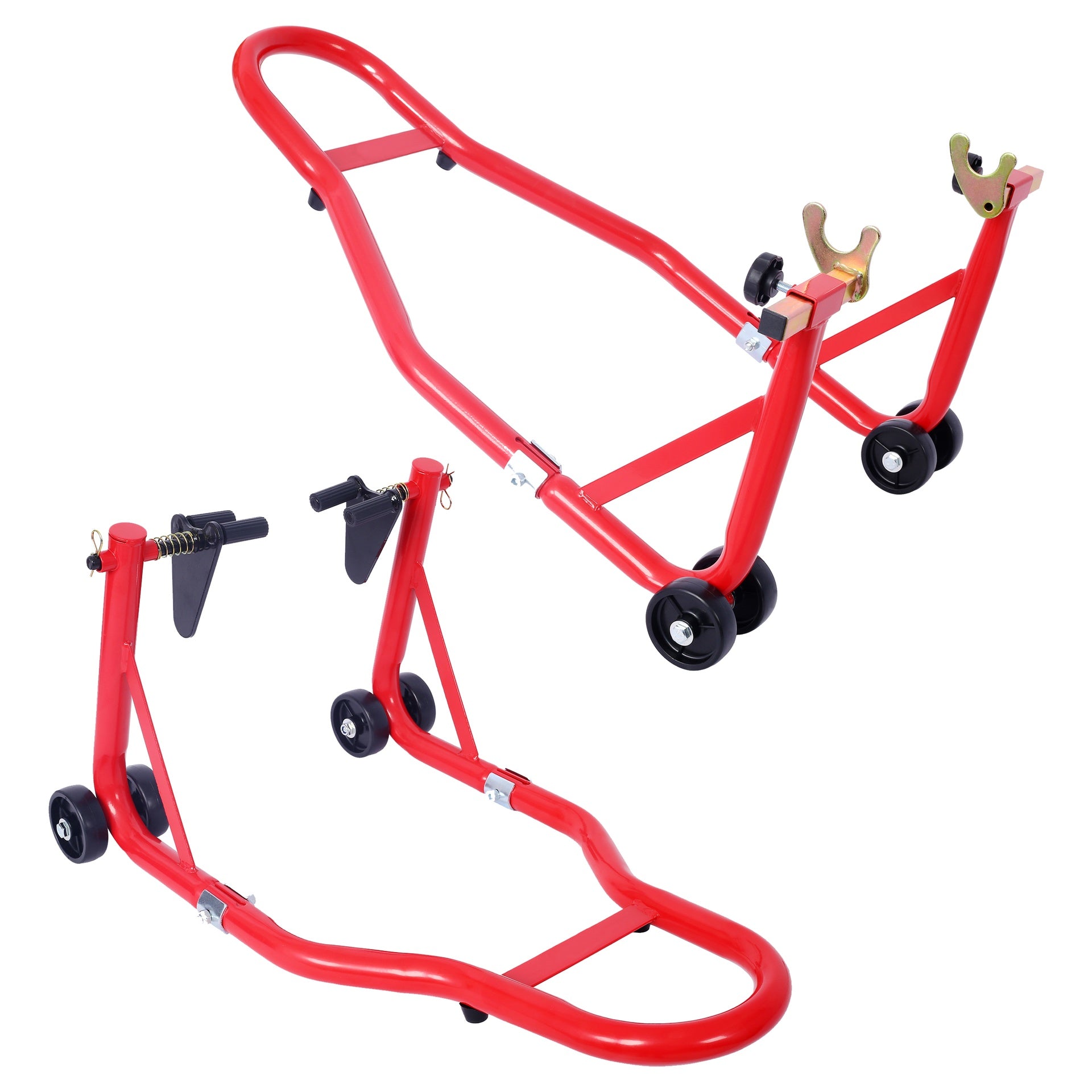 Motorcycle Stand 1000LB Sport Bike Front and Rear Wheel Lift Swingarm Paddock Stands Black U   red