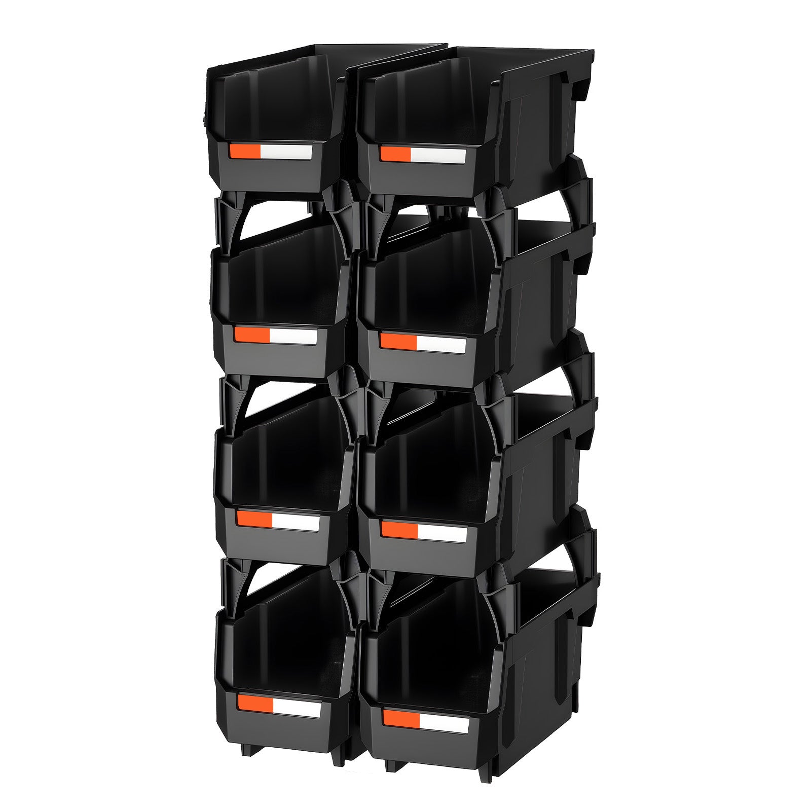 Plastic Stackable Storage Bins, 10.9 x 5.5 x 5.1 inch (8 Pack), Plastic Containers for Organizing and Storage Bins for Closet, Garage, Small Parts, Office Supplies and Other Accessories, Black