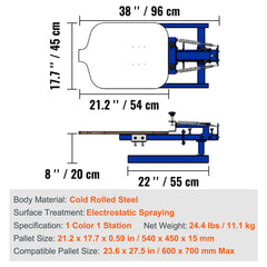 Screen Printing Machine, 1 Color 1 Station Silk Screen Printing Press, 21.2x17.7in Screen Printing Press, Double-layer Positioning Pallet, Adjustable Tension for T-shirt DIY Printing