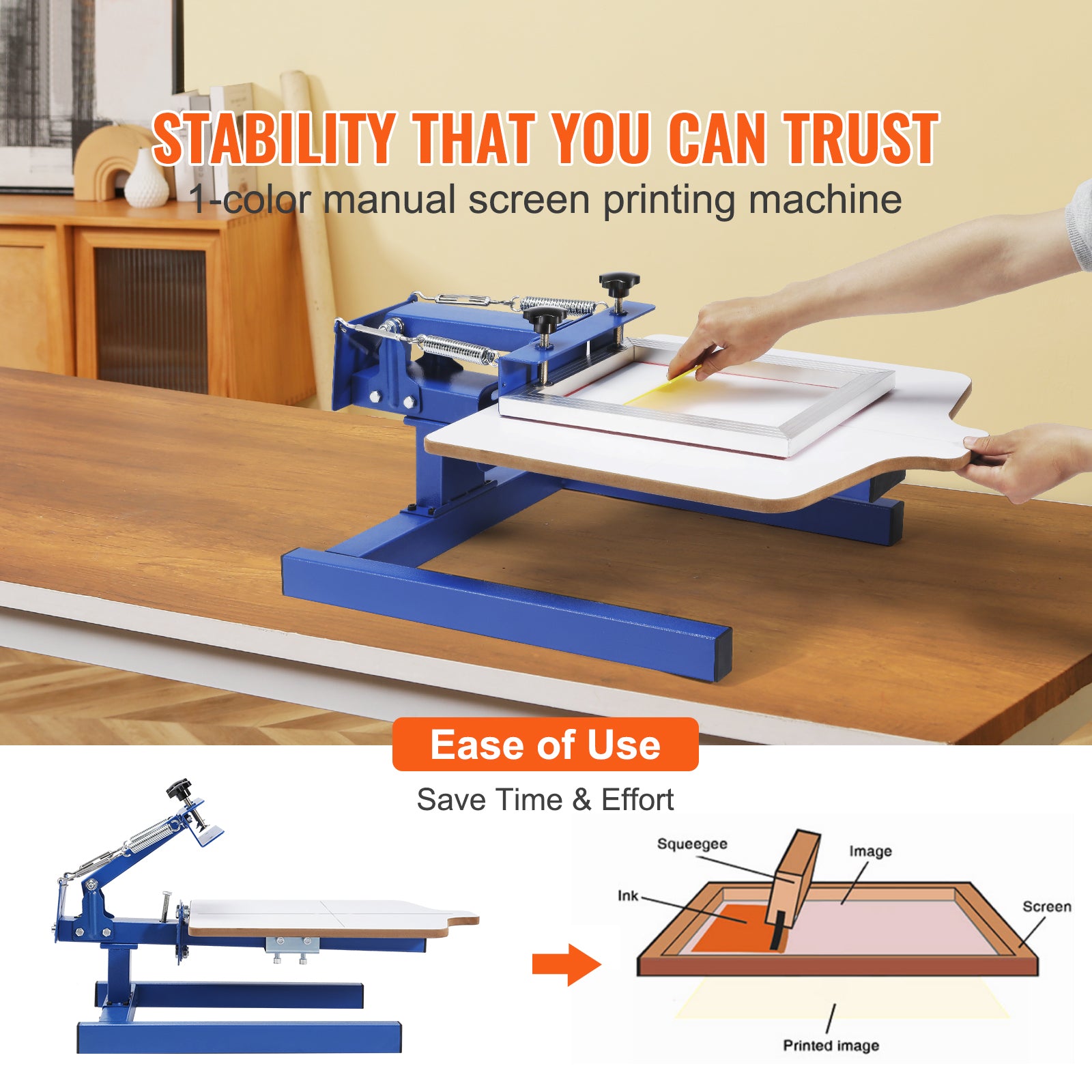 Screen Printing Machine, 1 Color 1 Station Silk Screen Printing Press, 21.2x17.7in Screen Printing Press, Double-layer Positioning Pallet, Adjustable Tension for T-shirt DIY Printing