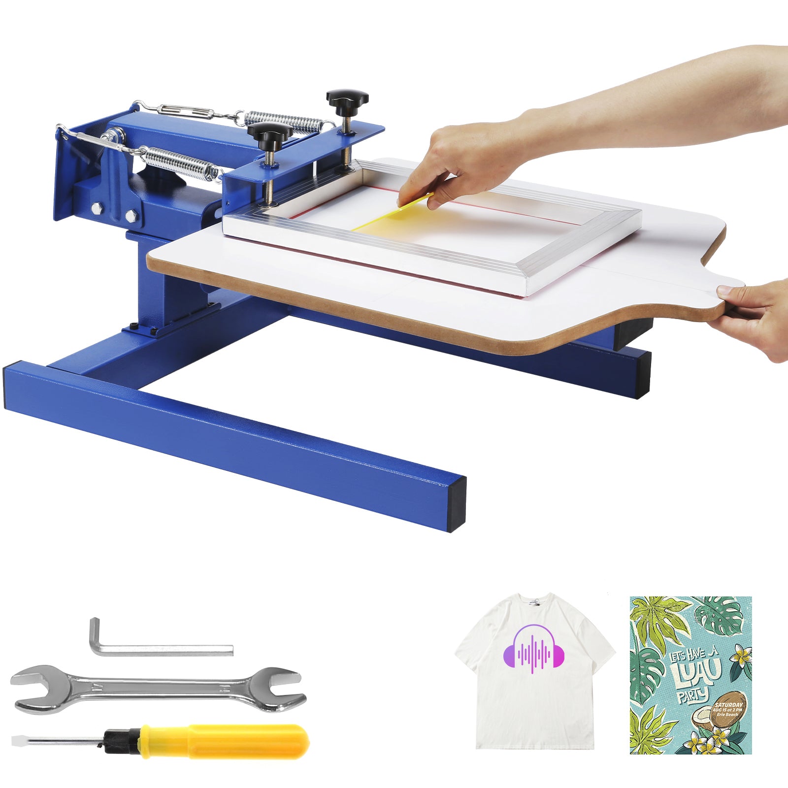 Screen Printing Machine, 1 Color 1 Station Silk Screen Printing Press, 21.2x17.7in Screen Printing Press, Double-layer Positioning Pallet, Adjustable Tension for T-shirt DIY Printing