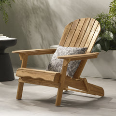 Folding Adirondack Chair Outdoor Wooden Accent Furniture Fire Pit Lounge Chairs,Foldable Design for Patio & Garden Relaxation with Slatted Back & Wide Armrests- Teak Finis