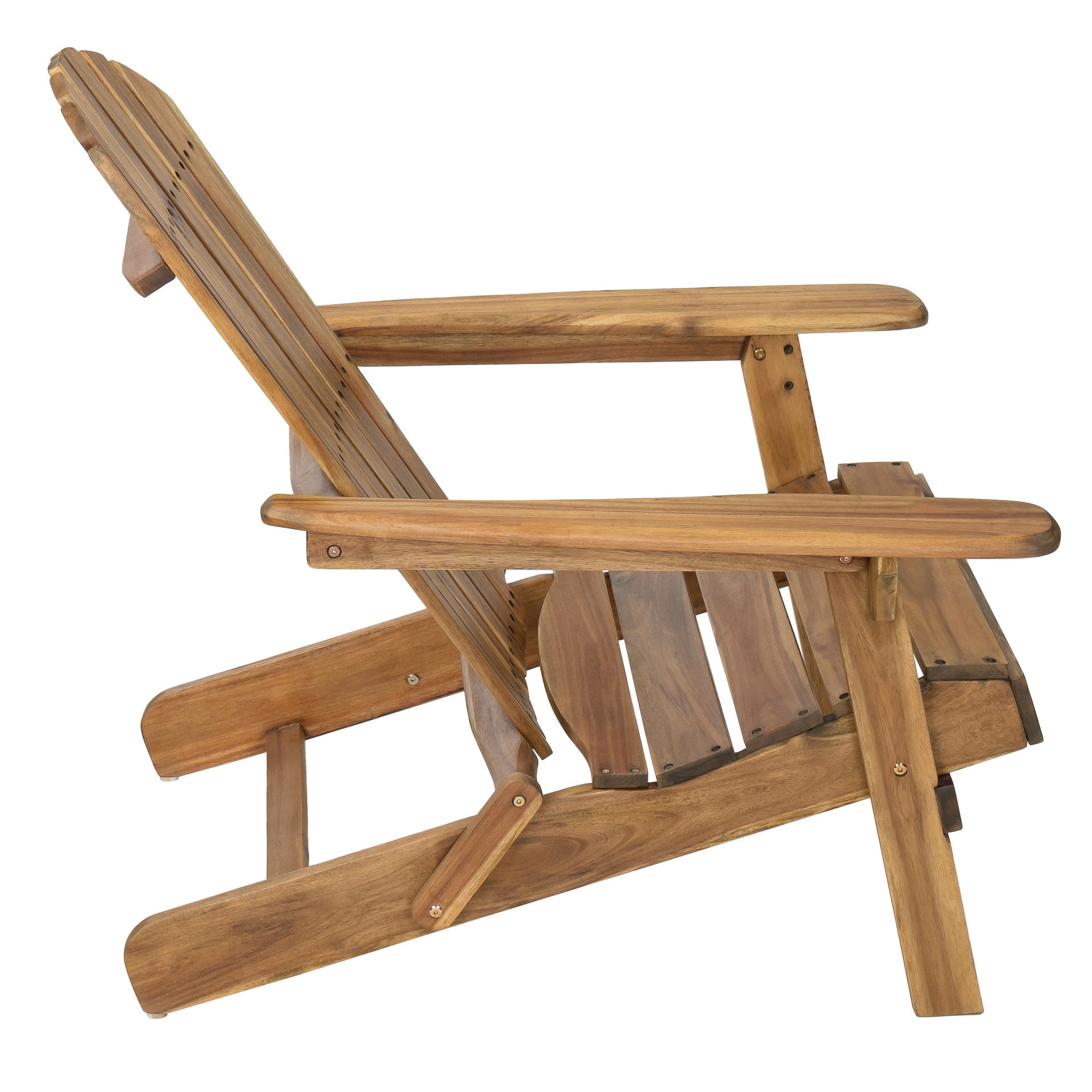Folding Adirondack Chair Outdoor Wooden Accent Furniture Fire Pit Lounge Chairs,Foldable Design for Patio & Garden Relaxation with Slatted Back & Wide Armrests- Teak Finis