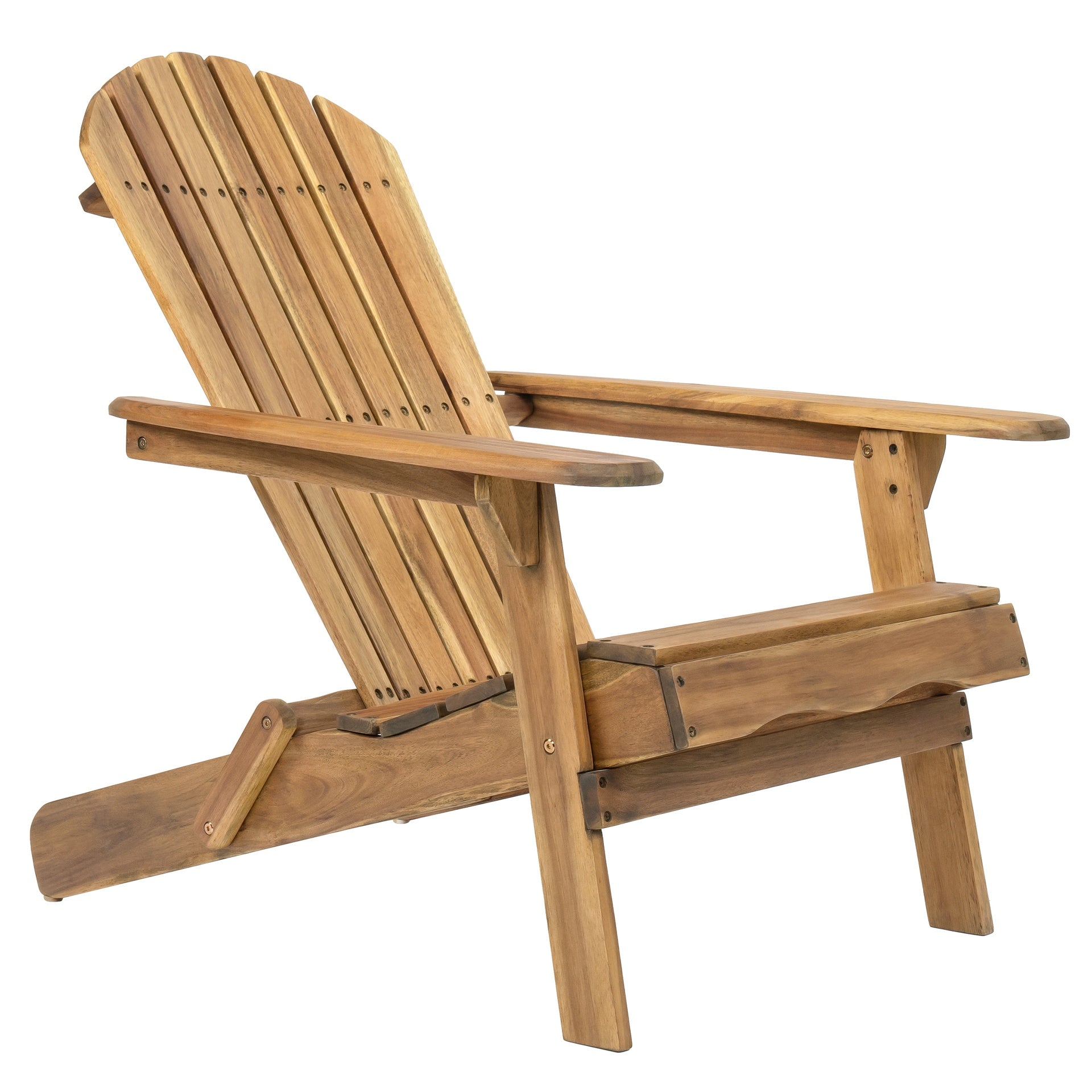 Folding Adirondack Chair Outdoor Wooden Accent Furniture Fire Pit Lounge Chairs,Foldable Design for Patio & Garden Relaxation with Slatted Back & Wide Armrests- Teak Finis