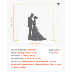 Arch Backdrop Stand, 8 x 8 ft, Stable Structure, Easy Assembly, Square Gold Metal Arch Backdrop Stand for Wedding, Birthday Party, Graduation, Holiday Celebration, and Ceremony Decoration