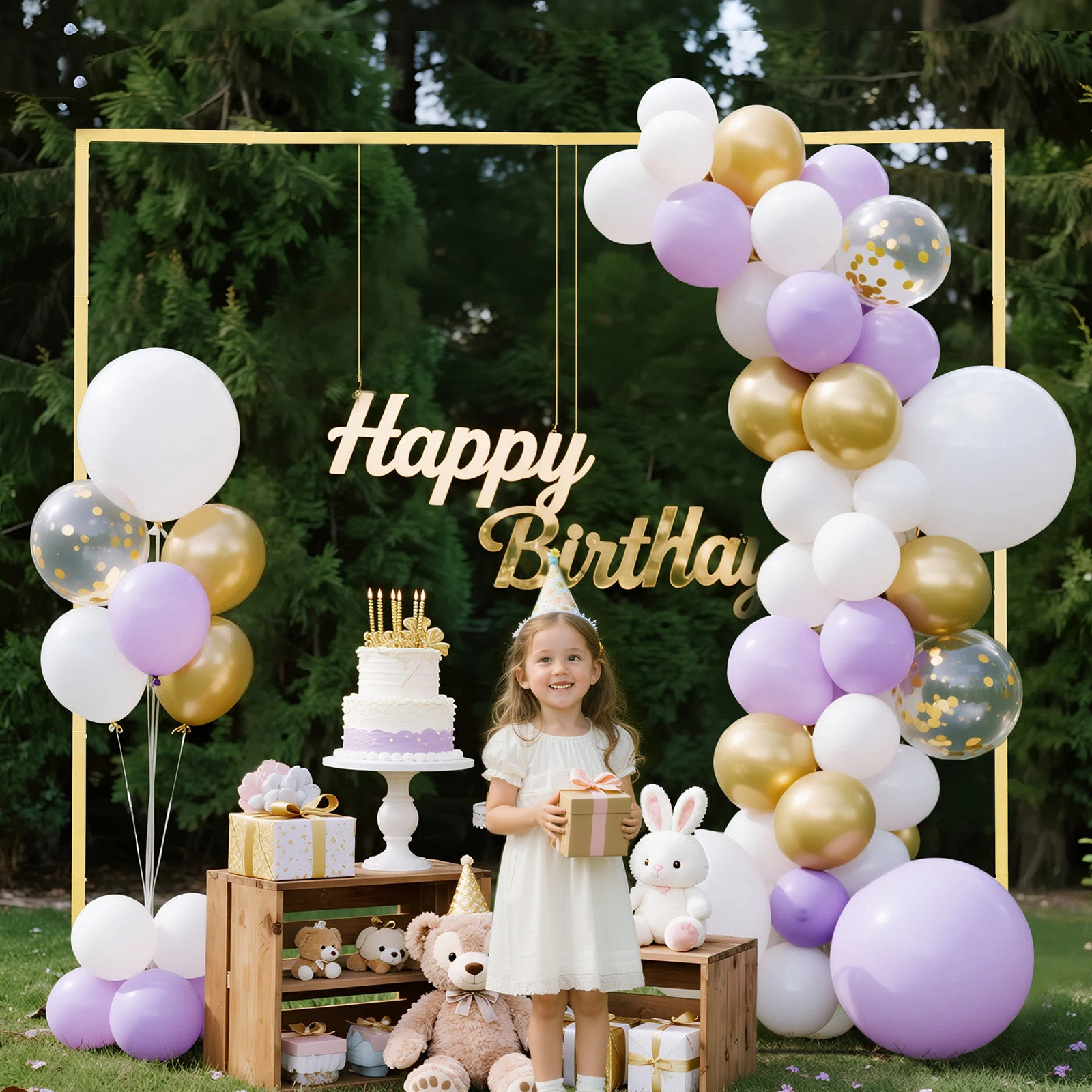 Arch Backdrop Stand, 8 x 8 ft, Stable Structure, Easy Assembly, Square Gold Metal Arch Backdrop Stand for Wedding, Birthday Party, Graduation, Holiday Celebration, and Ceremony Decoration