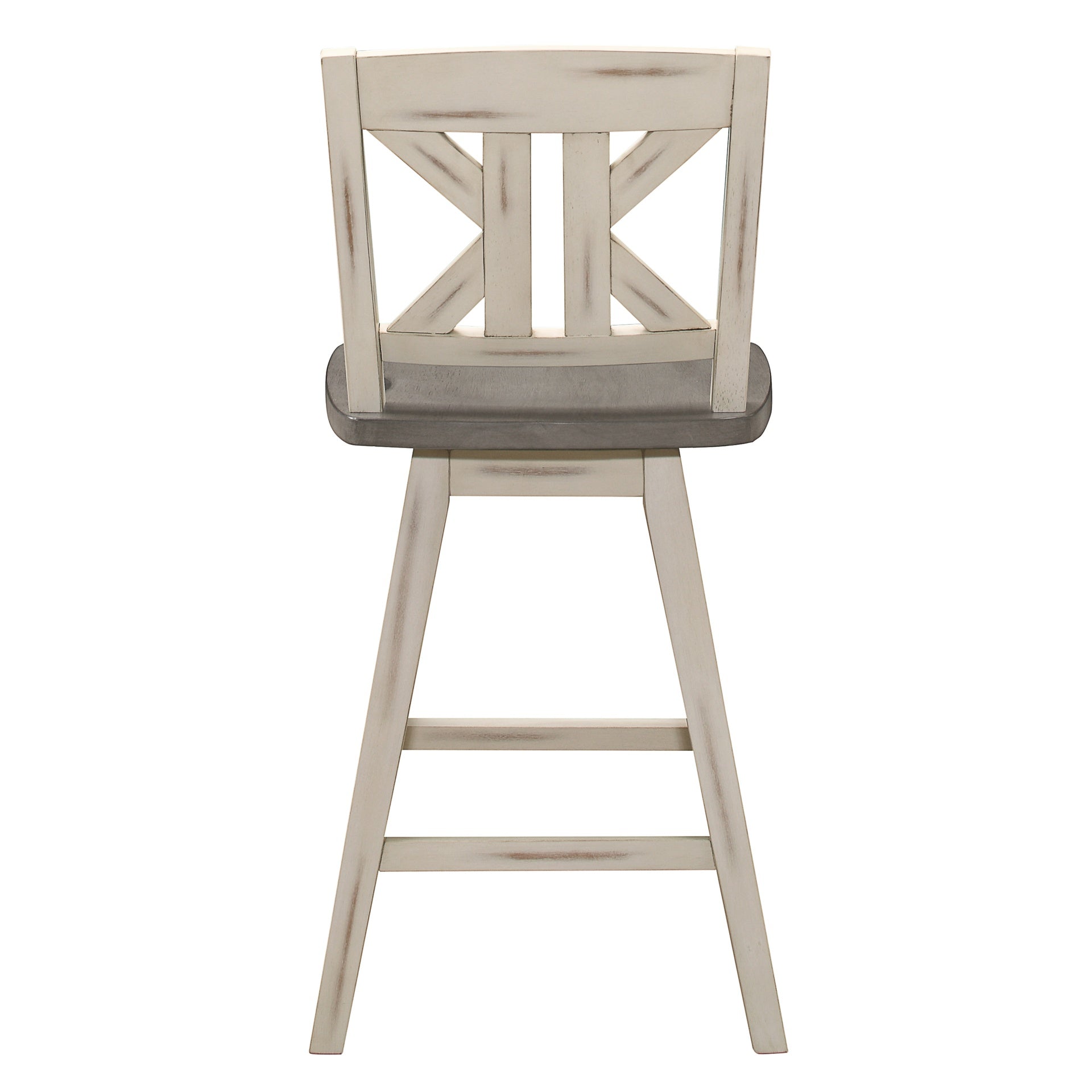Counter Height Chairs Set of 2, White Gray 360-degree Swivel Chair Solid Rubberwood Kitchen Dining Furniture, Divided X-Back