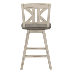 Counter Height Chairs Set of 2, White Gray 360-degree Swivel Chair Solid Rubberwood Kitchen Dining Furniture, Divided X-Back
