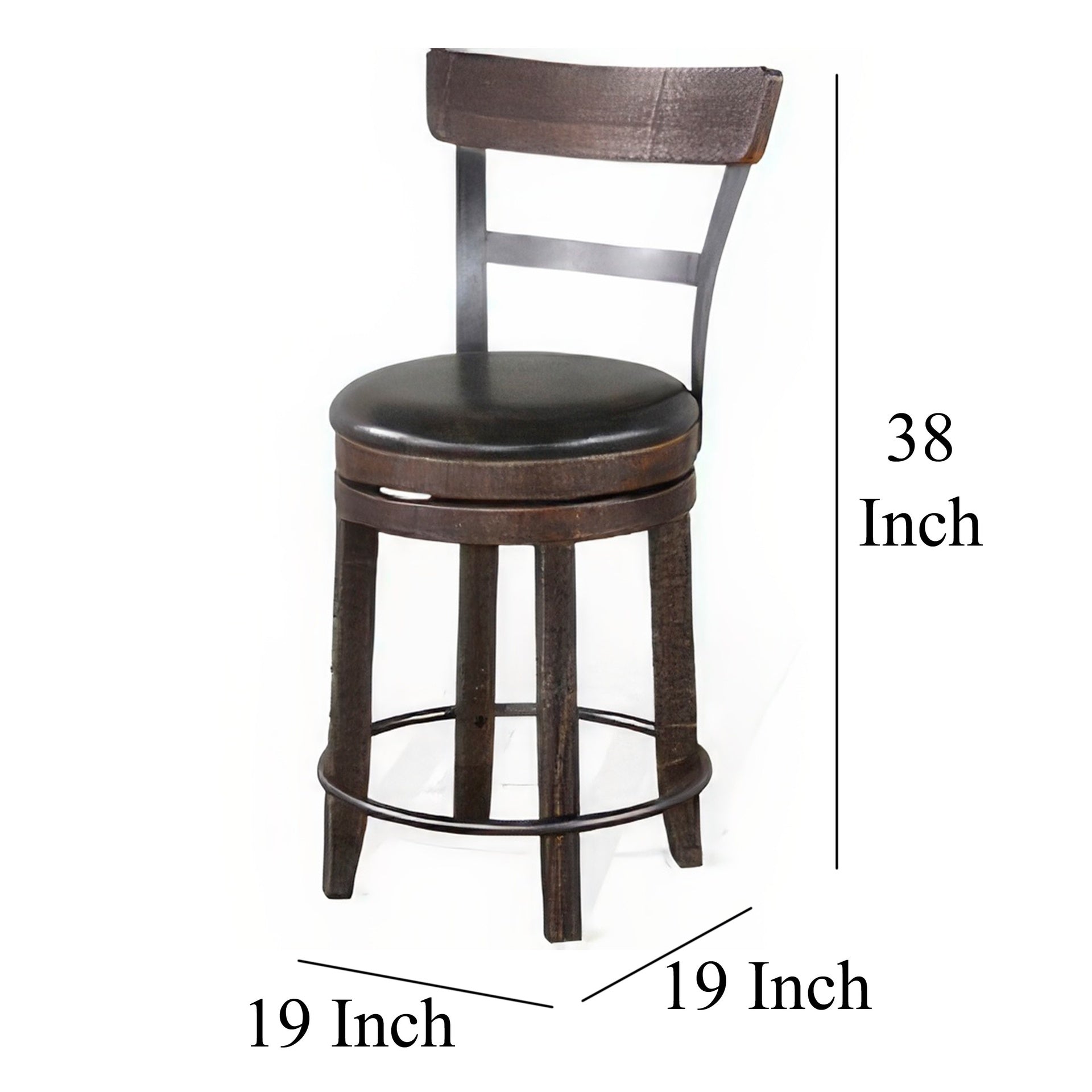 Flint Swivel Counter Stool Chair Set of 2, Black Faux Leather, Brown