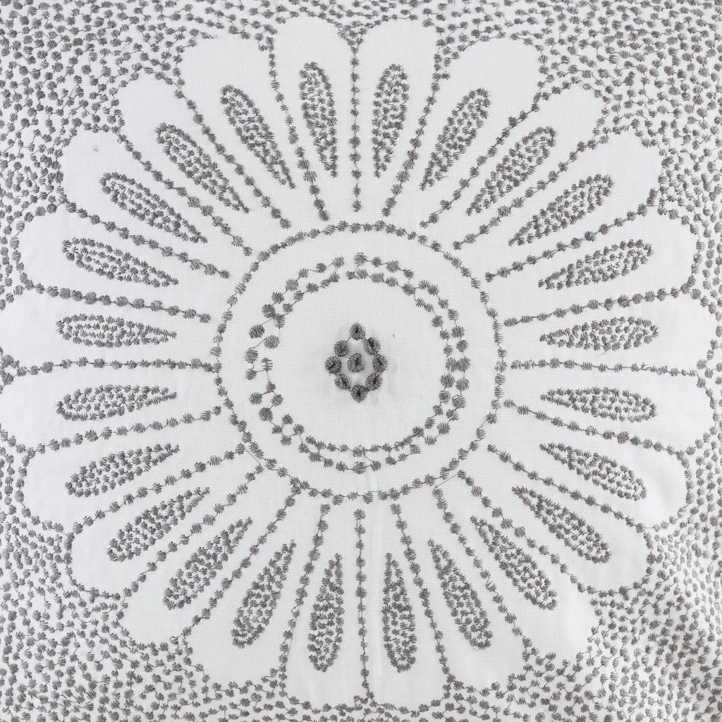 Cotton Embroidered Decorative Square Pillow Grey 20x20"