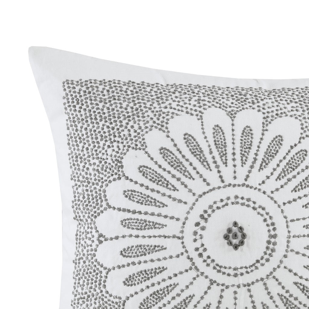 Cotton Embroidered Decorative Square Pillow Grey 20x20"