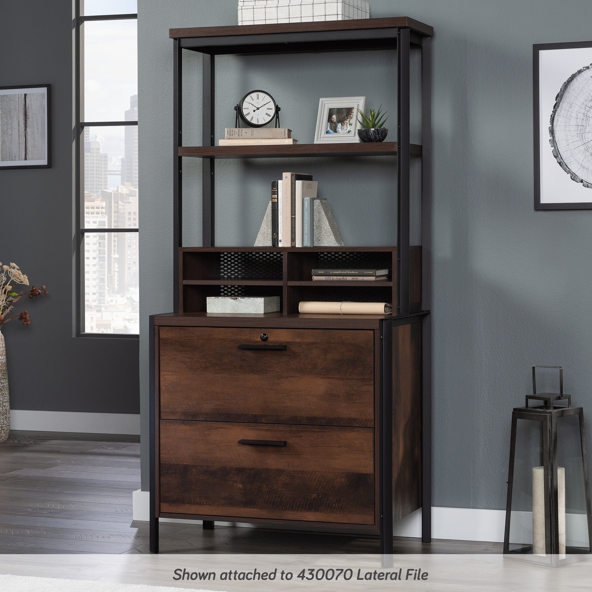 Library Hutch with Adjustable Shelf, Brown finish