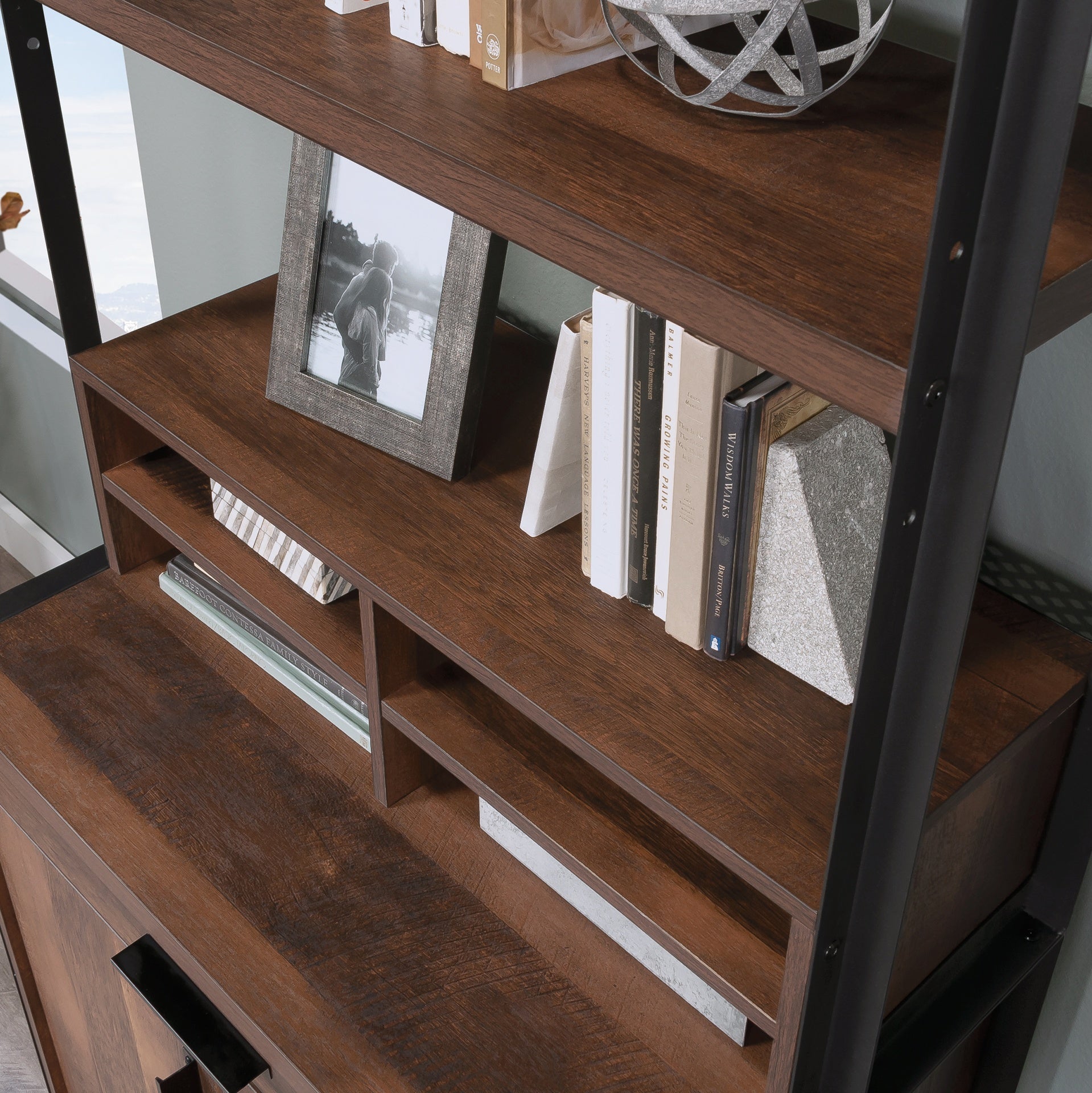 Library Hutch with Adjustable Shelf, Brown finish