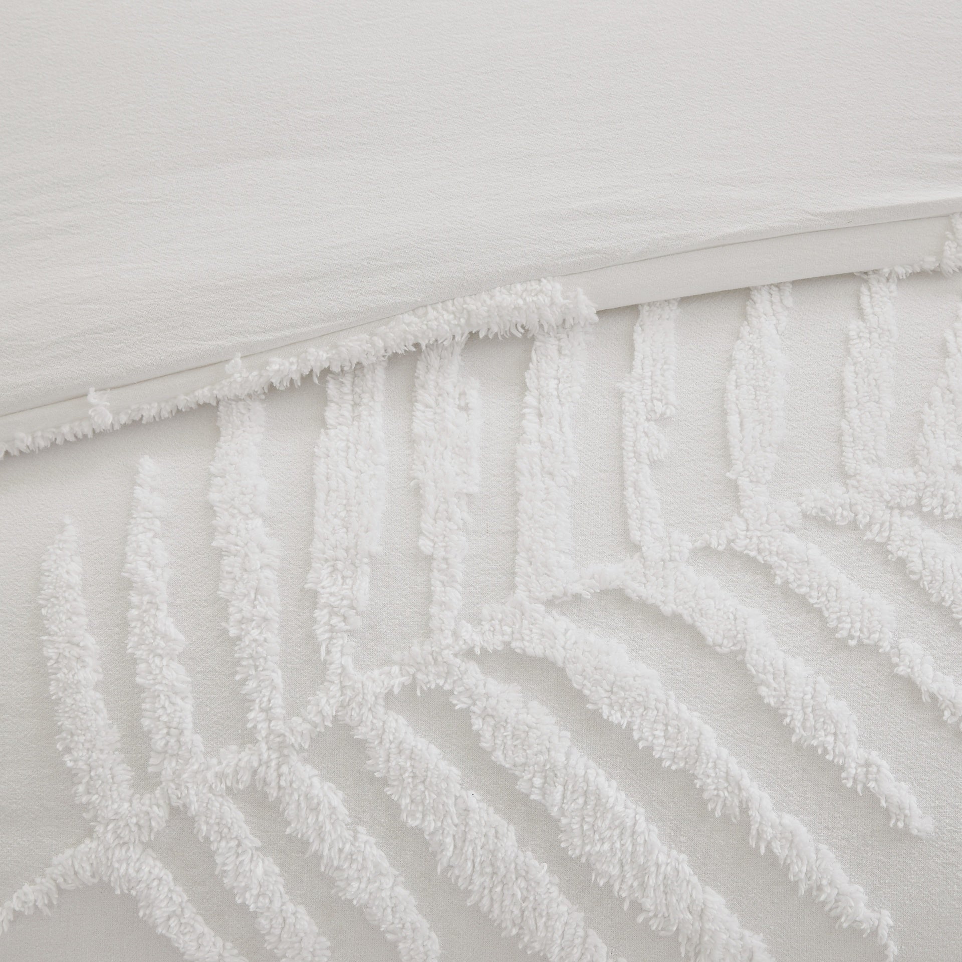 3 Piece Tufted Cotton Chenille Palm Comforter Set Off-White Full/Queen