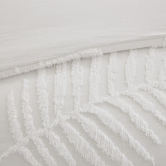 3 Piece Tufted Cotton Chenille Palm Comforter Set Off-White Full/Queen