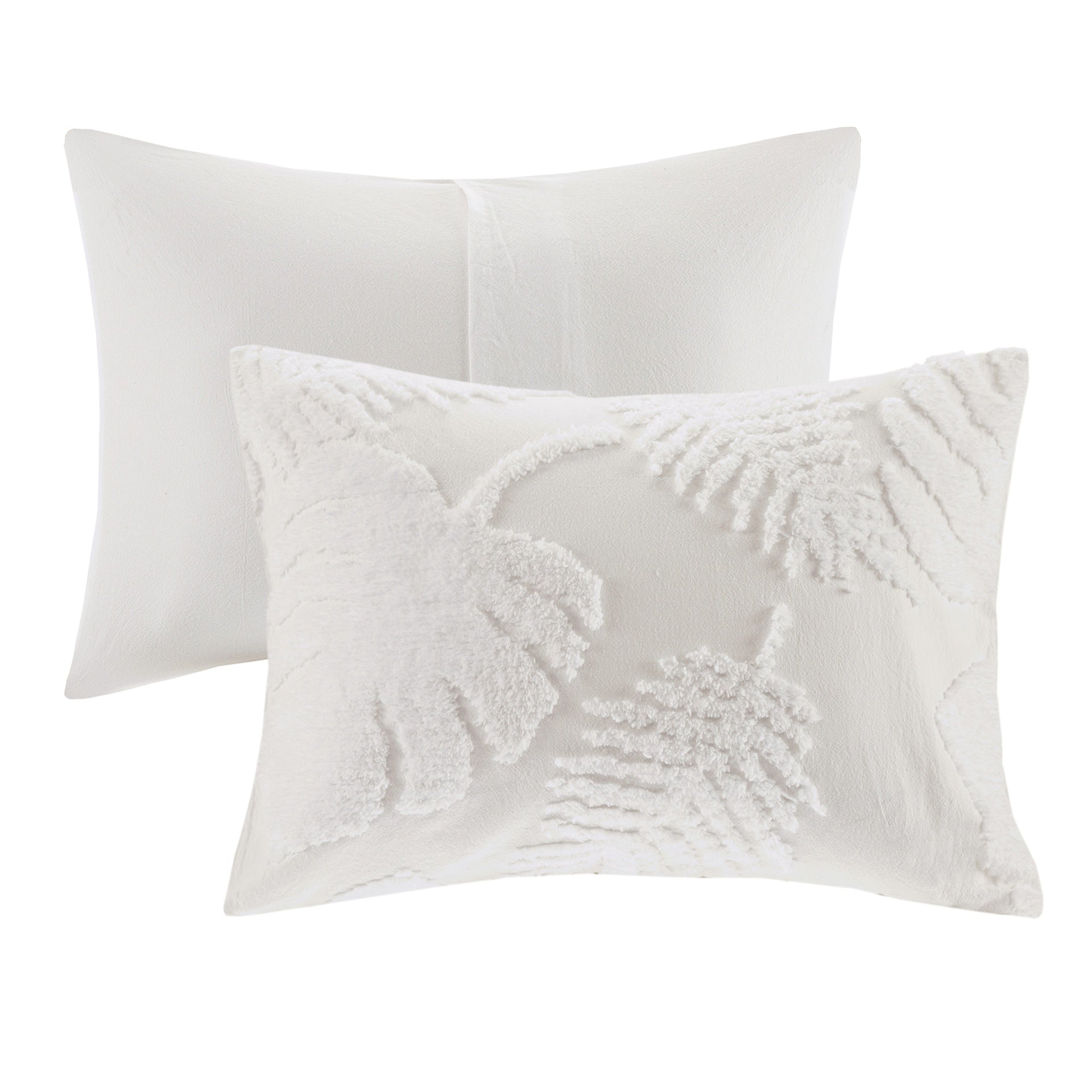 3 Piece Tufted Cotton Chenille Palm Comforter Set Off-White Full/Queen