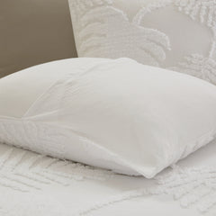 3 Piece Tufted Cotton Chenille Palm Comforter Set Off-White Full/Queen