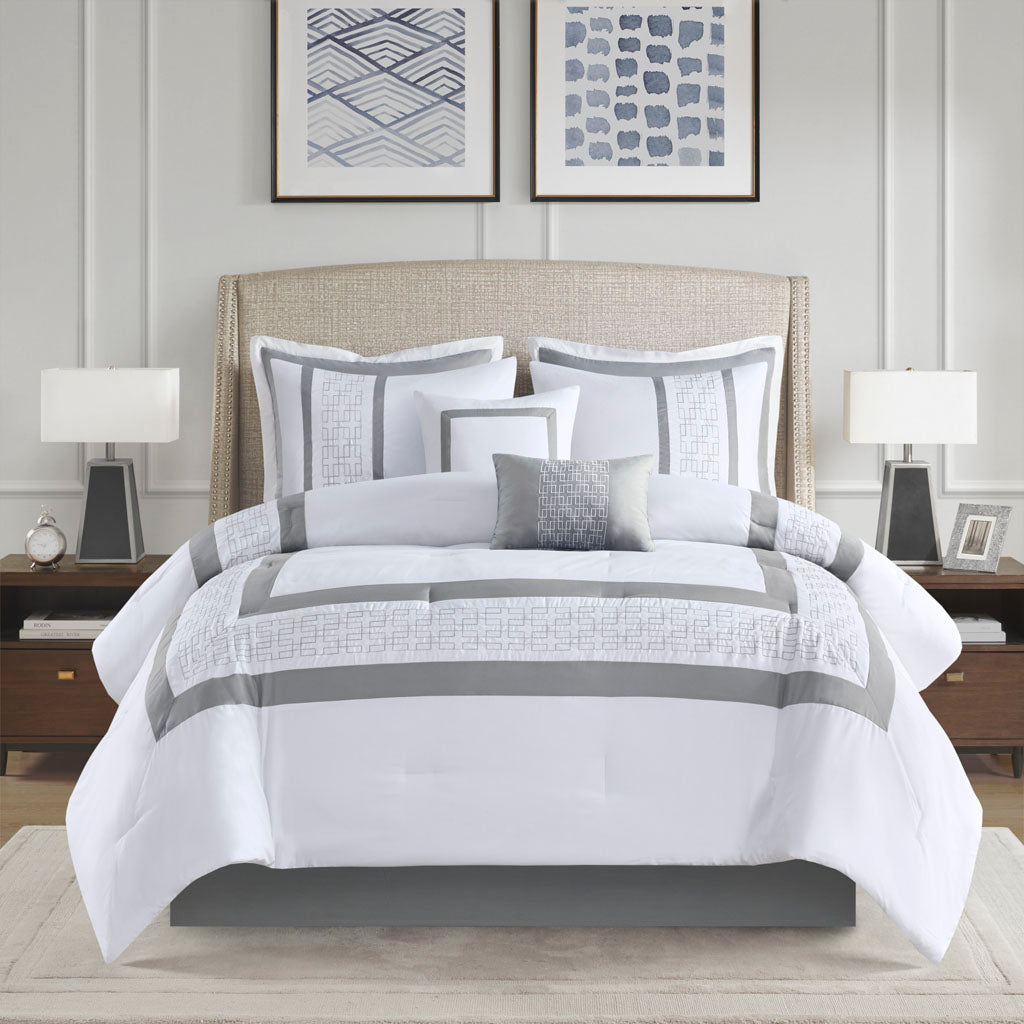 8 Piece Embroidered Comforter Set White King