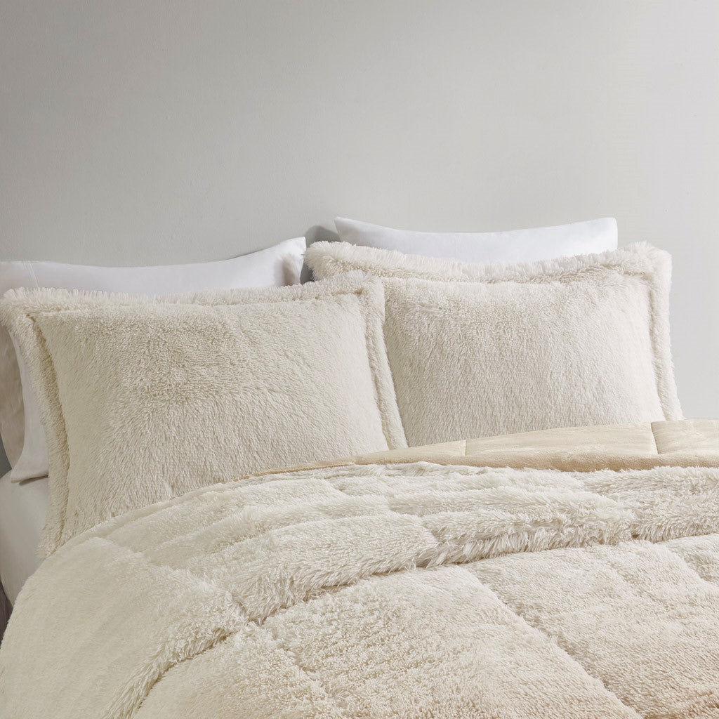 King/Cal King Ombre Shaggy Long Fur Comforter Mini Set