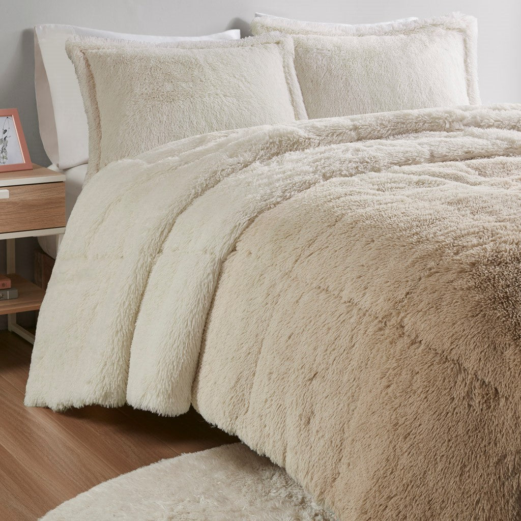 King/Cal King Ombre Shaggy Long Fur Comforter Mini Set