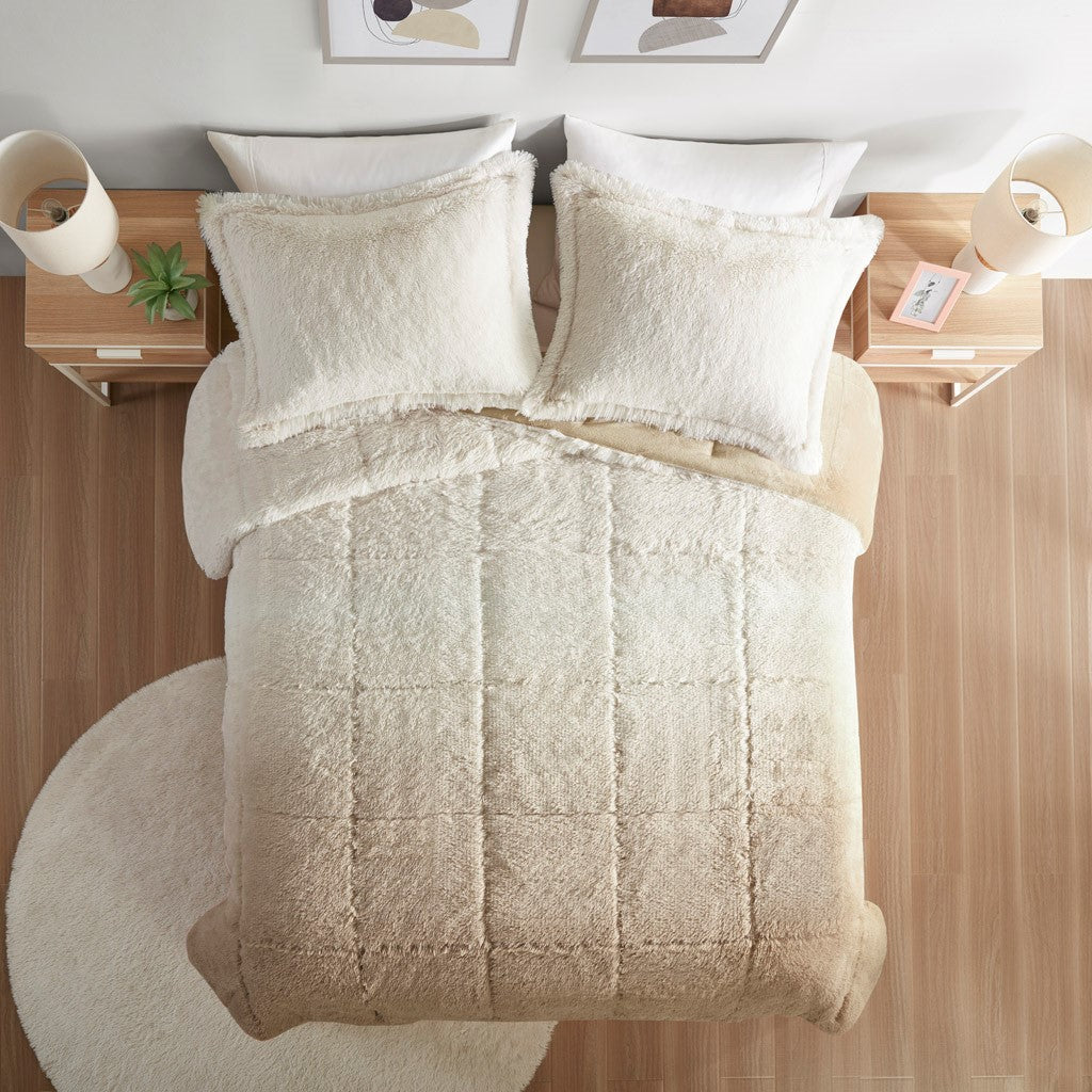 King/Cal King Ombre Shaggy Long Fur Comforter Mini Set
