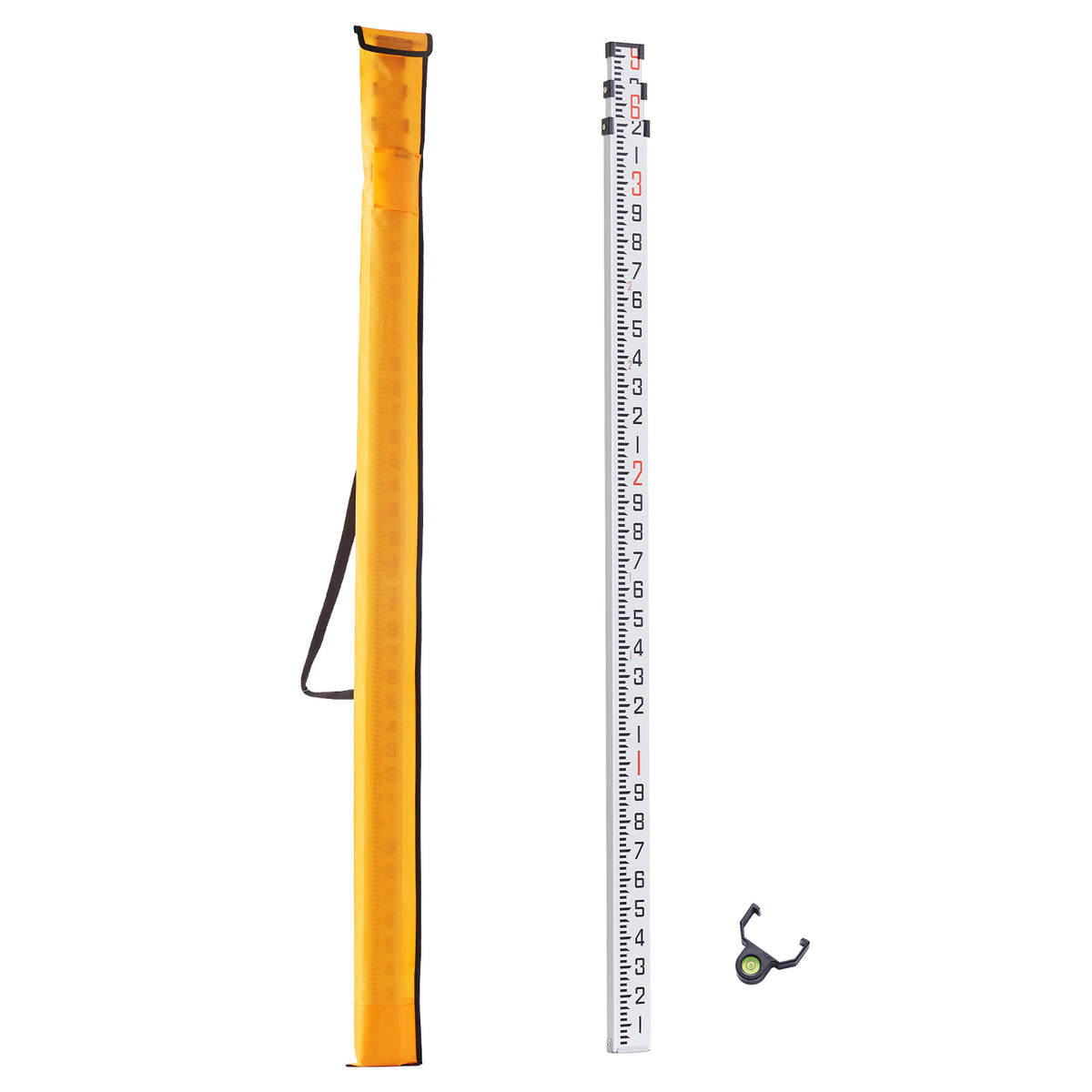 Aluminum Grade Rod, 9-Feet/10ths 3 Sections Telescopic Measuring Rod,Double-Sided Scale 1/10ft Leveling Rod Stick,Aluminum Alloy Survey Rod with Bubble Level&Carrying Bag for Houses,Walls,Floors