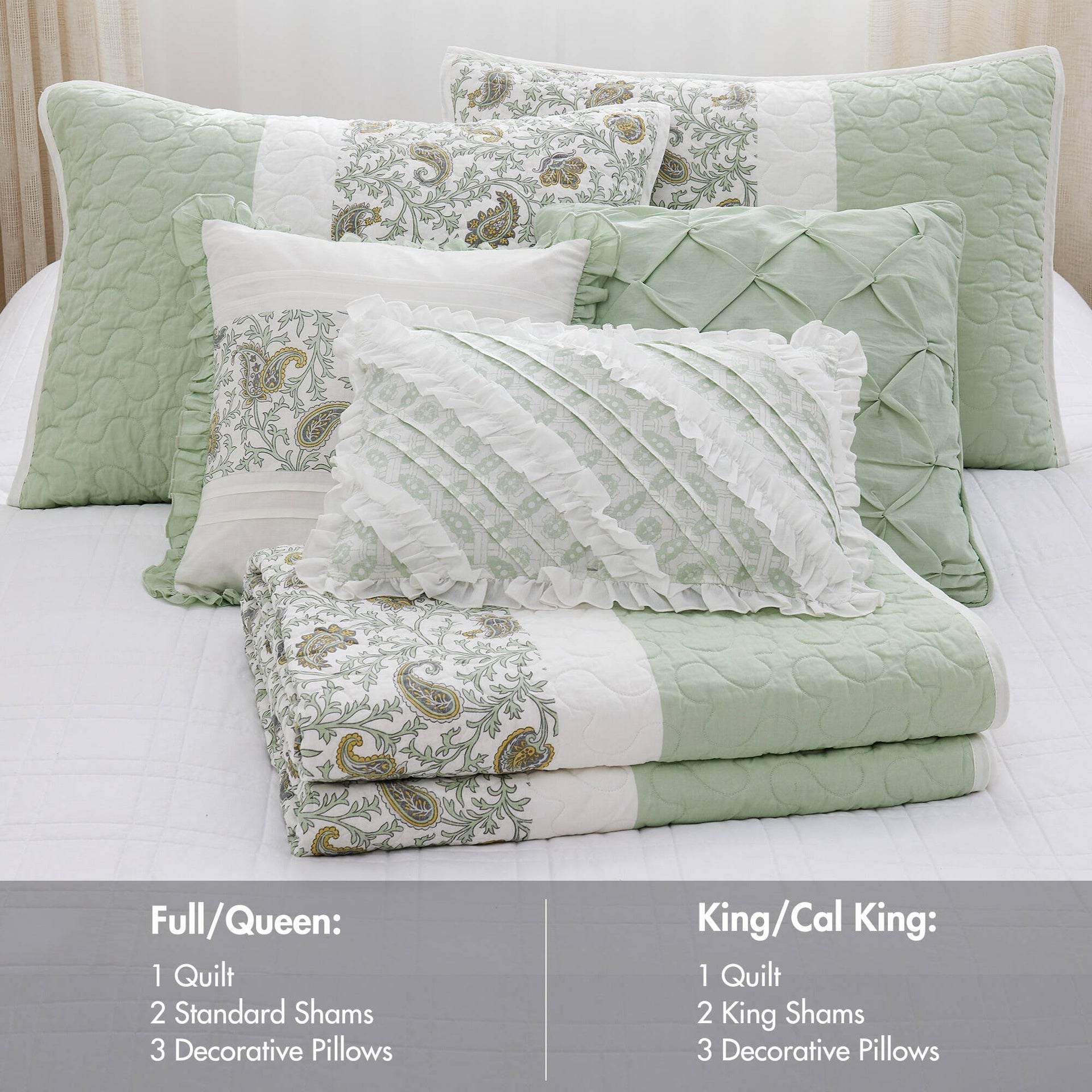 6 Piece Cotton Percale Quilt Set with Throw Pillows King/Cal King