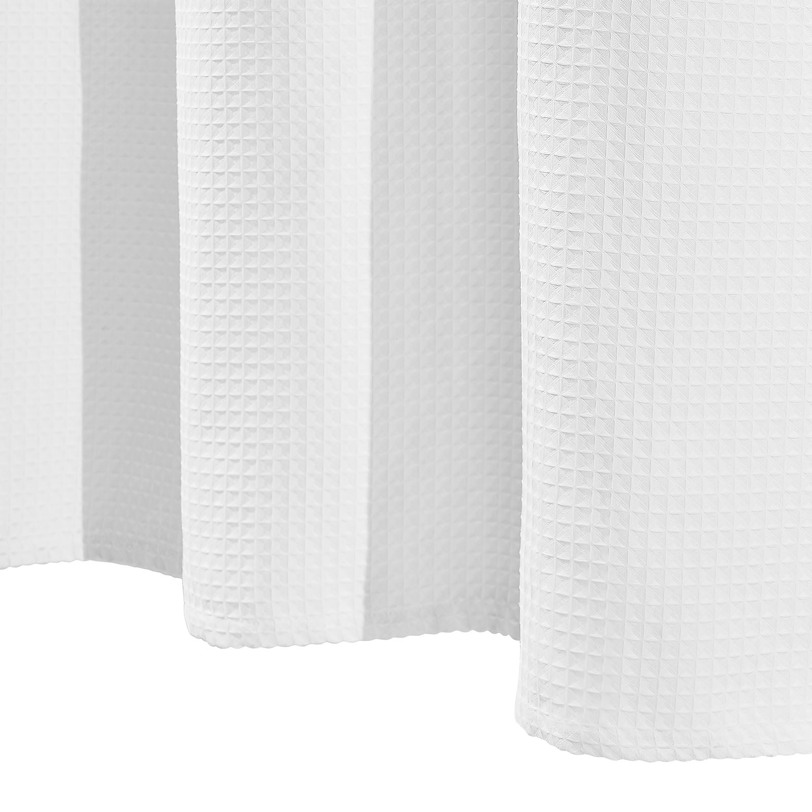 White Fabric Shower Curtain, 240 GSM Weighted Waffle Shower Curtains, Polyester Curtain with Rust-Resistant Hooks, Machine Washable & Water Repellent, for Bathroom Showers, Bath Tubs, 72x72 in