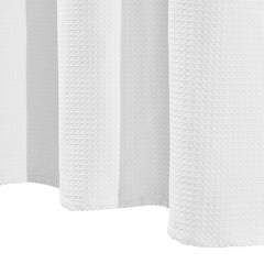 White Fabric Shower Curtain, 240 GSM Weighted Waffle Shower Curtains, Polyester Curtain with Rust-Resistant Hooks, Machine Washable & Water Repellent, for Bathroom Showers, Bath Tubs, 72x72 in