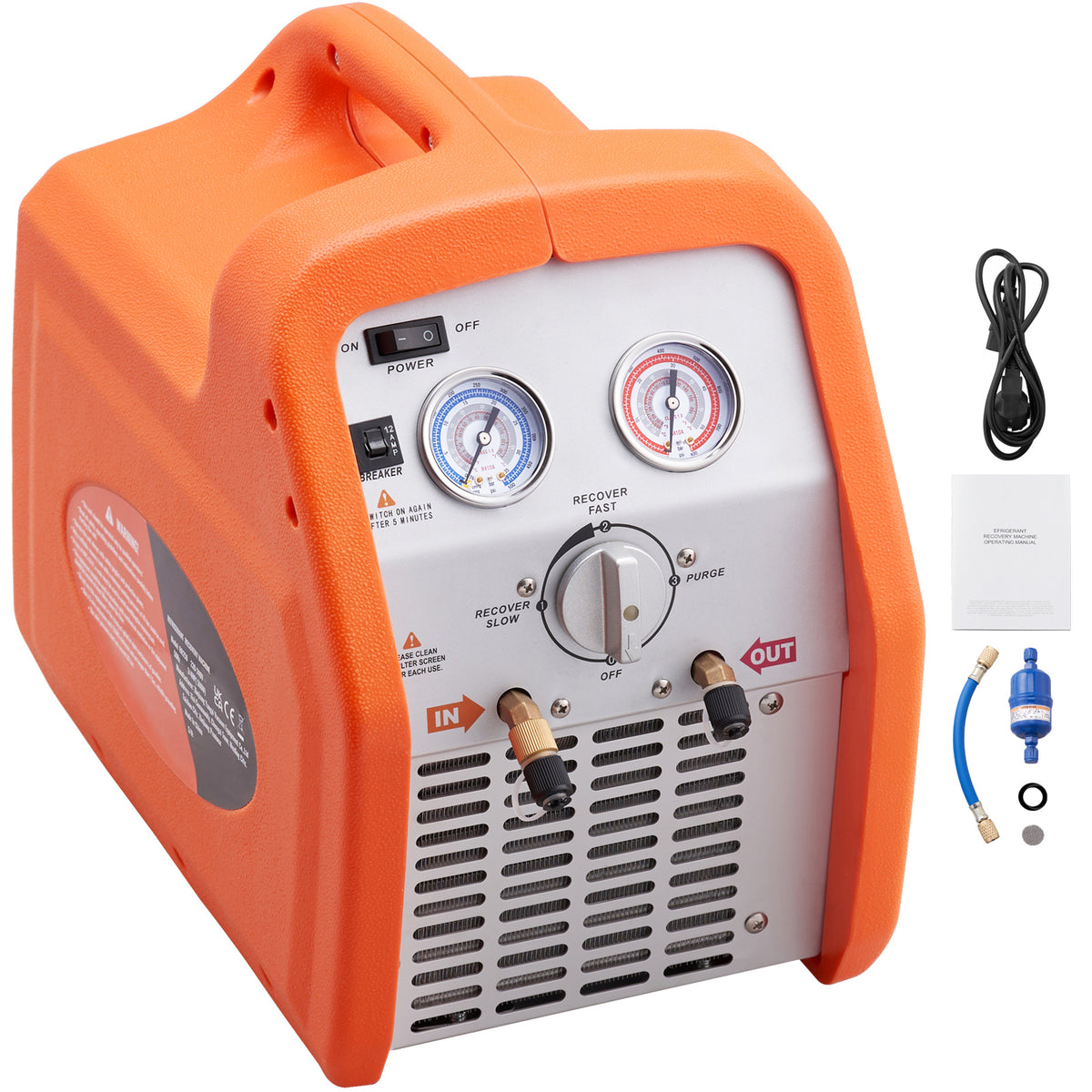 3/4 HP Refrigerant Recovery Machine - Portable AC Recovery Machine with High Pressure Protection, 120V 60Hz Refrigerant Recycle Machine HVAC for Car Air Conditioning, Vapor Liquid Refrigerant