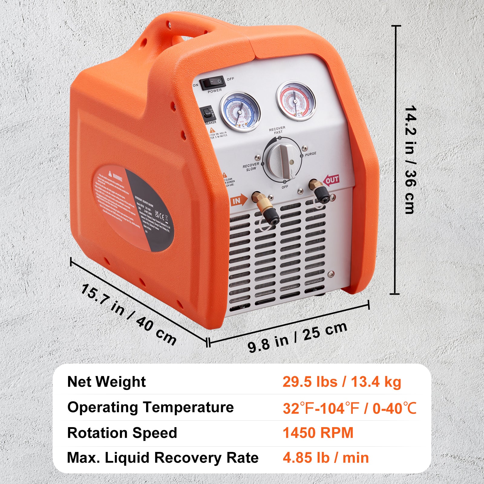 3/4 HP Refrigerant Recovery Machine - Portable AC Recovery Machine with High Pressure Protection, 120V 60Hz Refrigerant Recycle Machine HVAC for Car Air Conditioning, Vapor Liquid Refrigerant