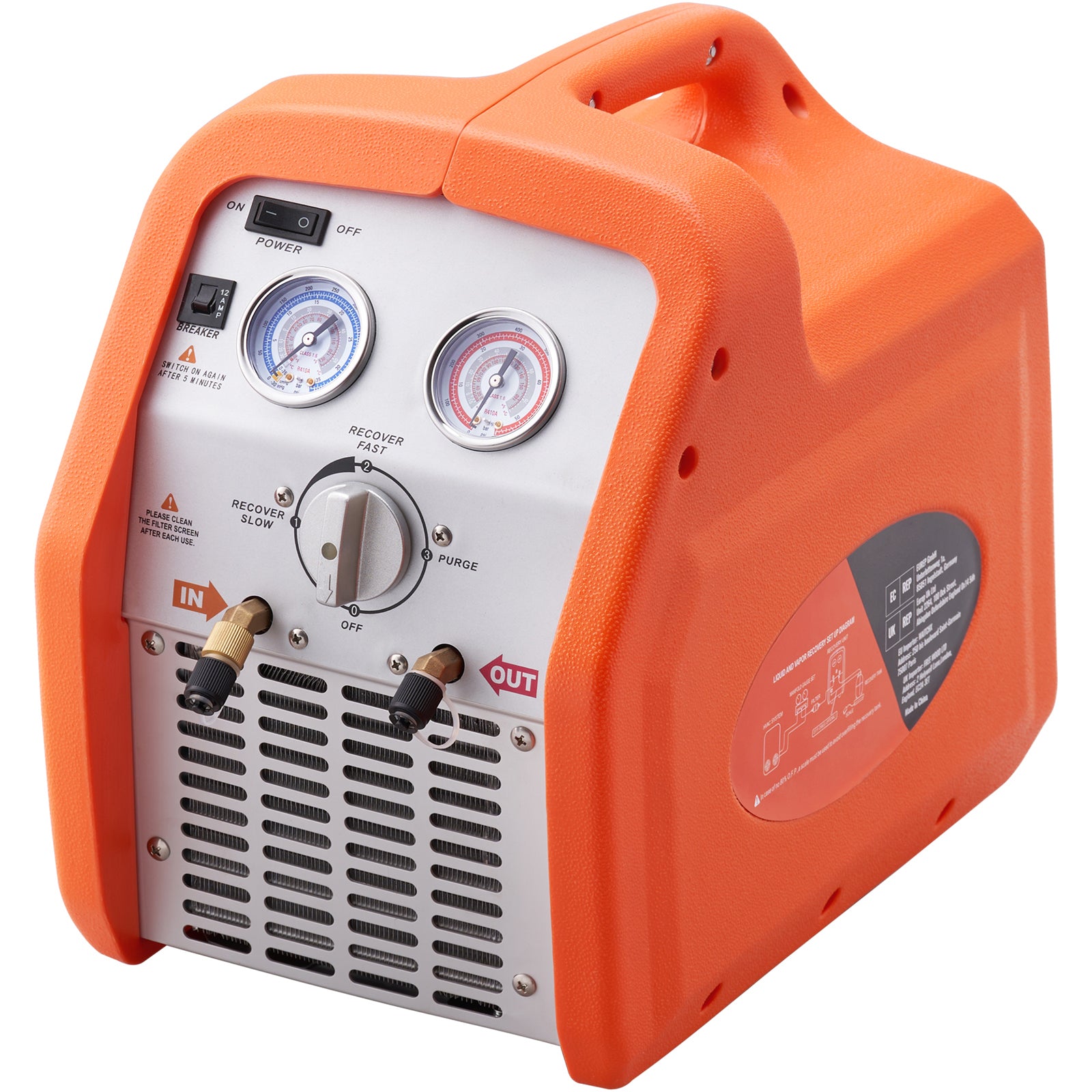 3/4 HP Refrigerant Recovery Machine - Portable AC Recovery Machine with High Pressure Protection, 120V 60Hz Refrigerant Recycle Machine HVAC for Car Air Conditioning, Vapor Liquid Refrigerant