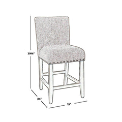 Fabric Upholstered Wooden Counter Stool with Striking Nail head Trims, Gray and Brown
