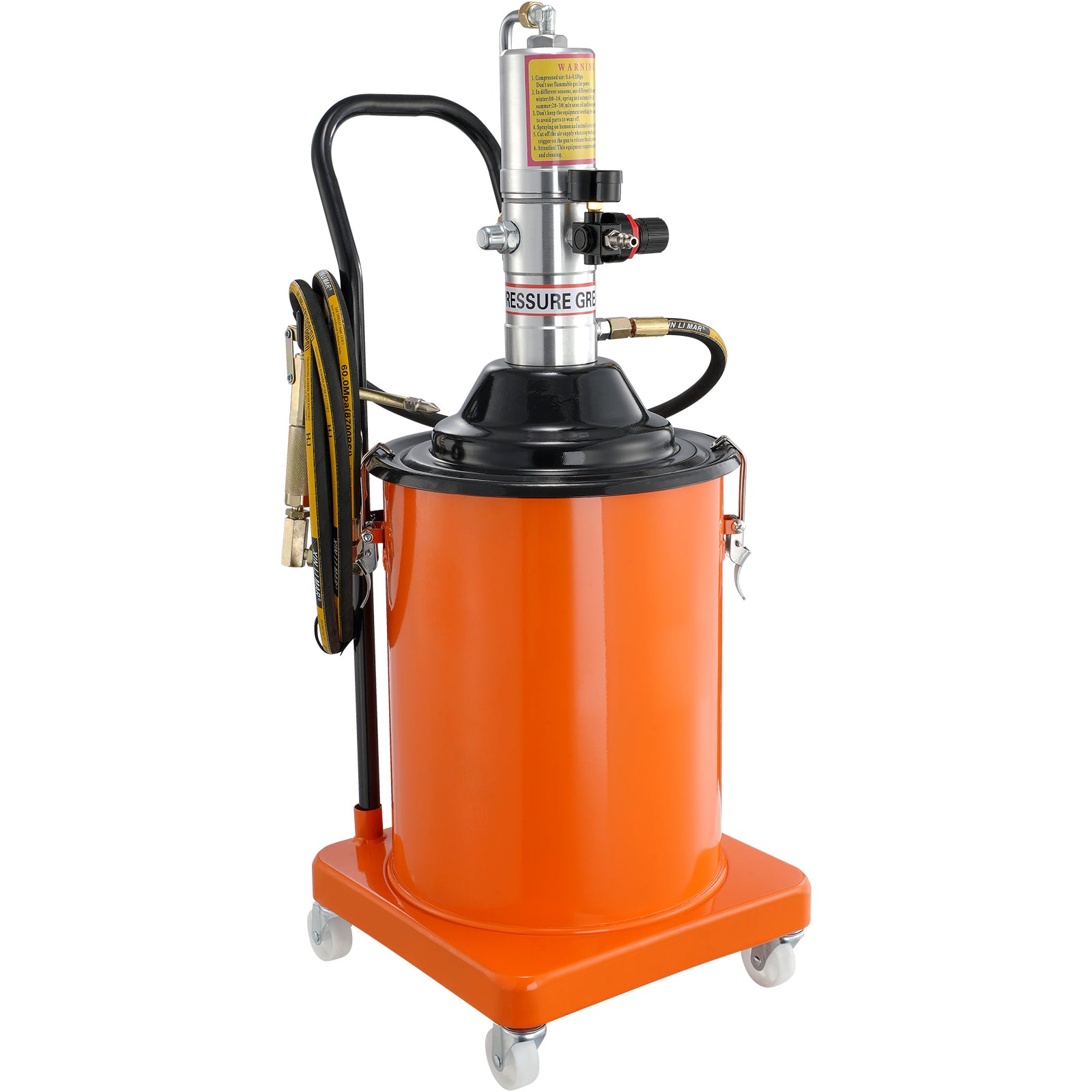 Grease Pump, 5 Gallon 20L, Air Operated Grease Pump with 13 ft High Pressure Hose and Grease Gun, Pneumatic Grease Bucket Pump with Wheels, Portable Lubrication Grease Pump 50:1 Pressure Ratio