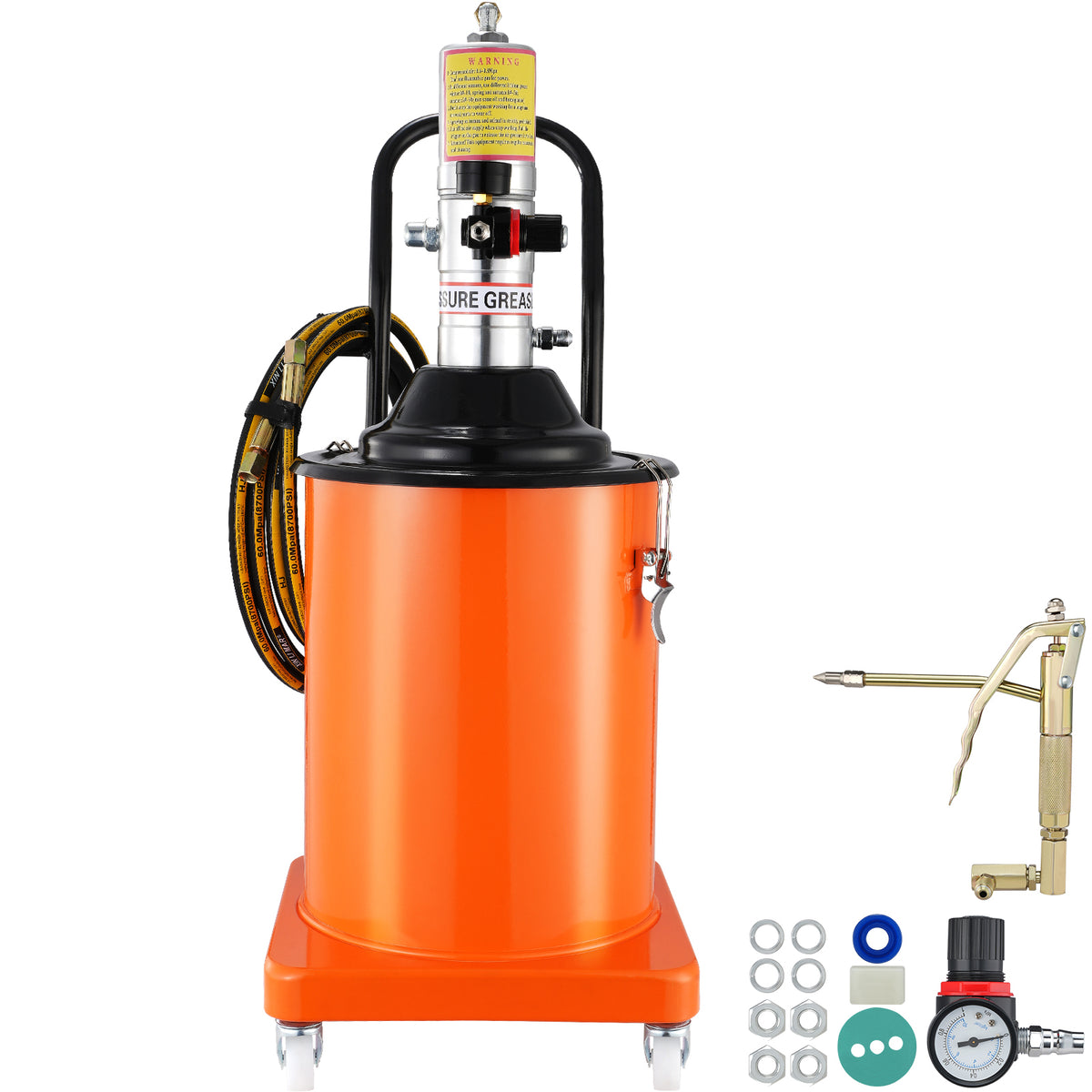Grease Pump, 5 Gallon 20L, Air Operated Grease Pump with 13 ft High Pressure Hose and Grease Gun, Pneumatic Grease Bucket Pump with Wheels, Portable Lubrication Grease Pump 50:1 Pressure Ratio
