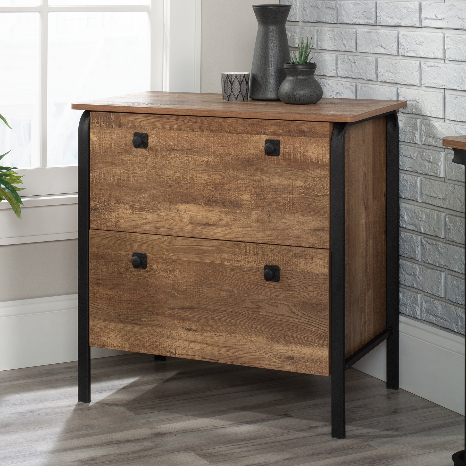 Lateral File with Bold Design, Oak finish
