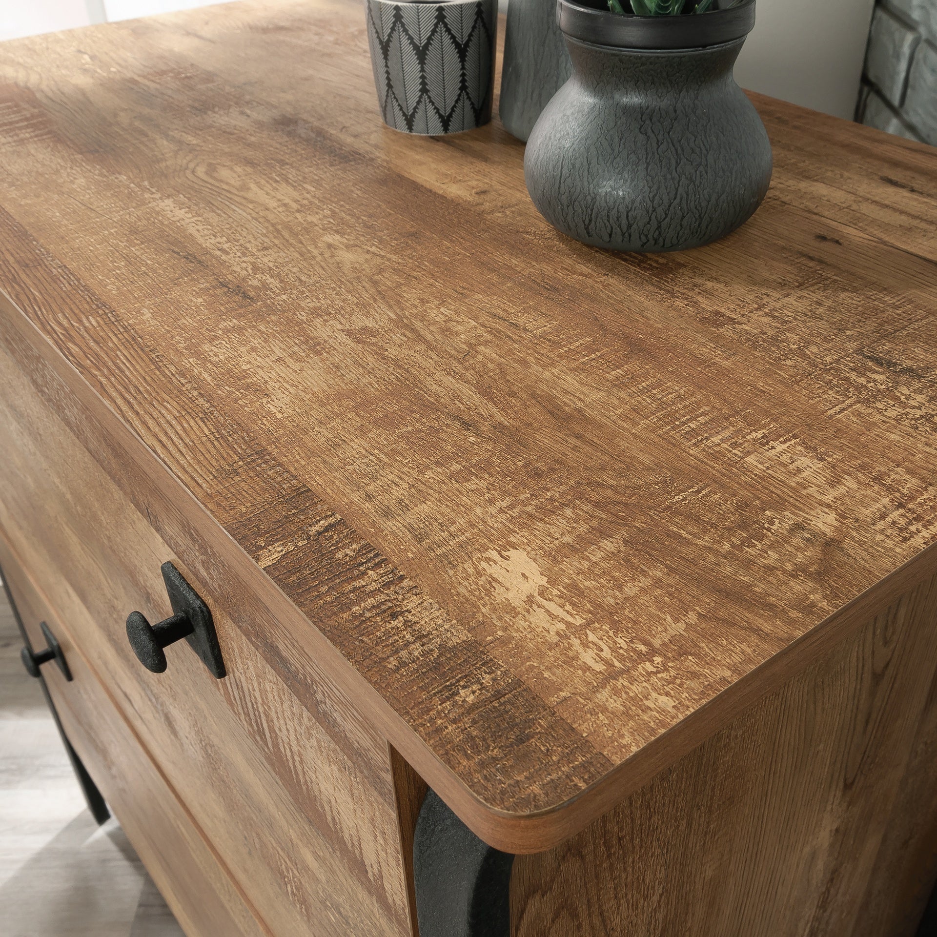 Lateral File with Bold Design, Oak finish