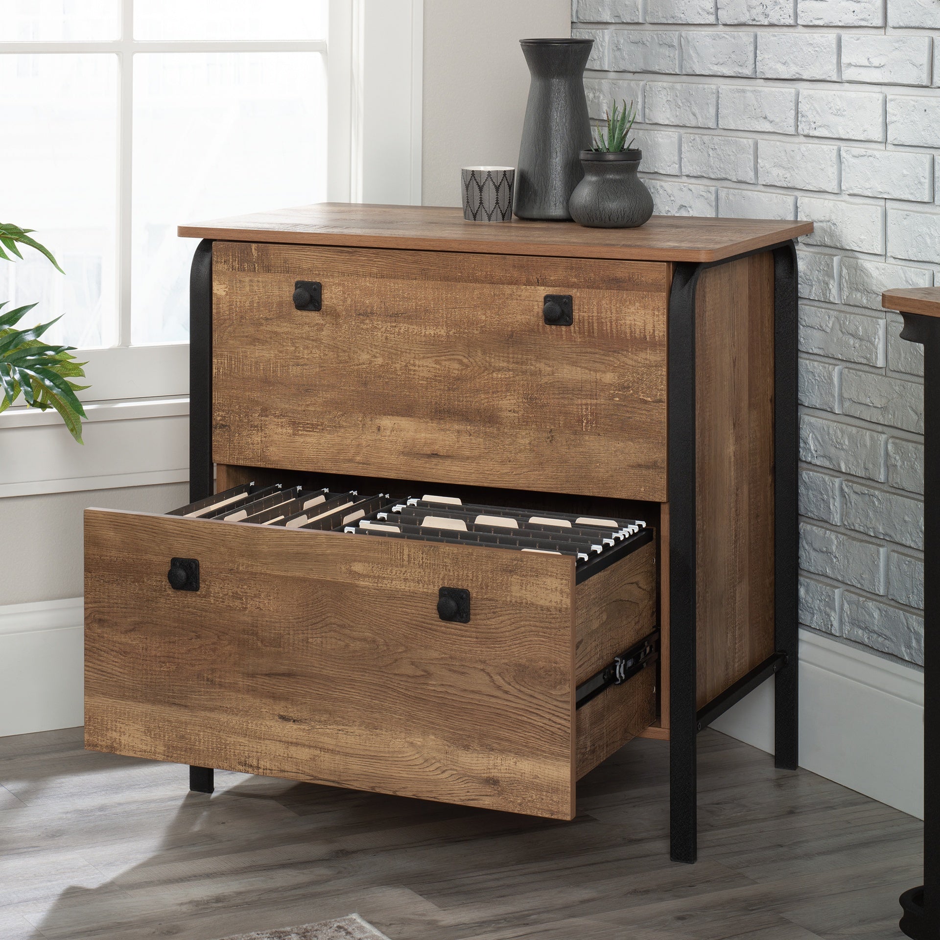 Lateral File with Bold Design, Oak finish