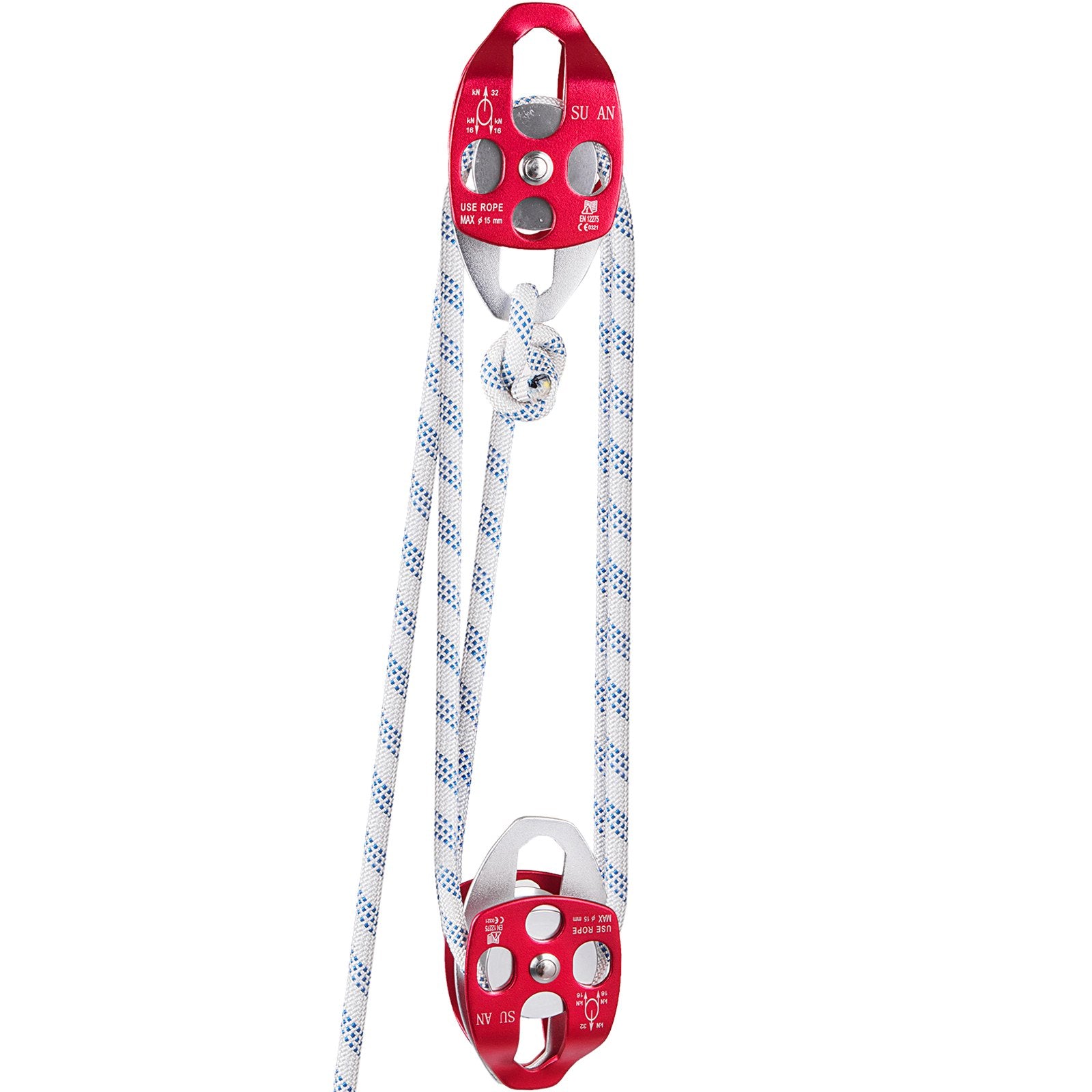 Twin Sheave Block and Tackle 1/2" x 100Ft Twin Sheave Block with Braid Rope 30-35KN 6600-7705LBS Double Pulley Rigging