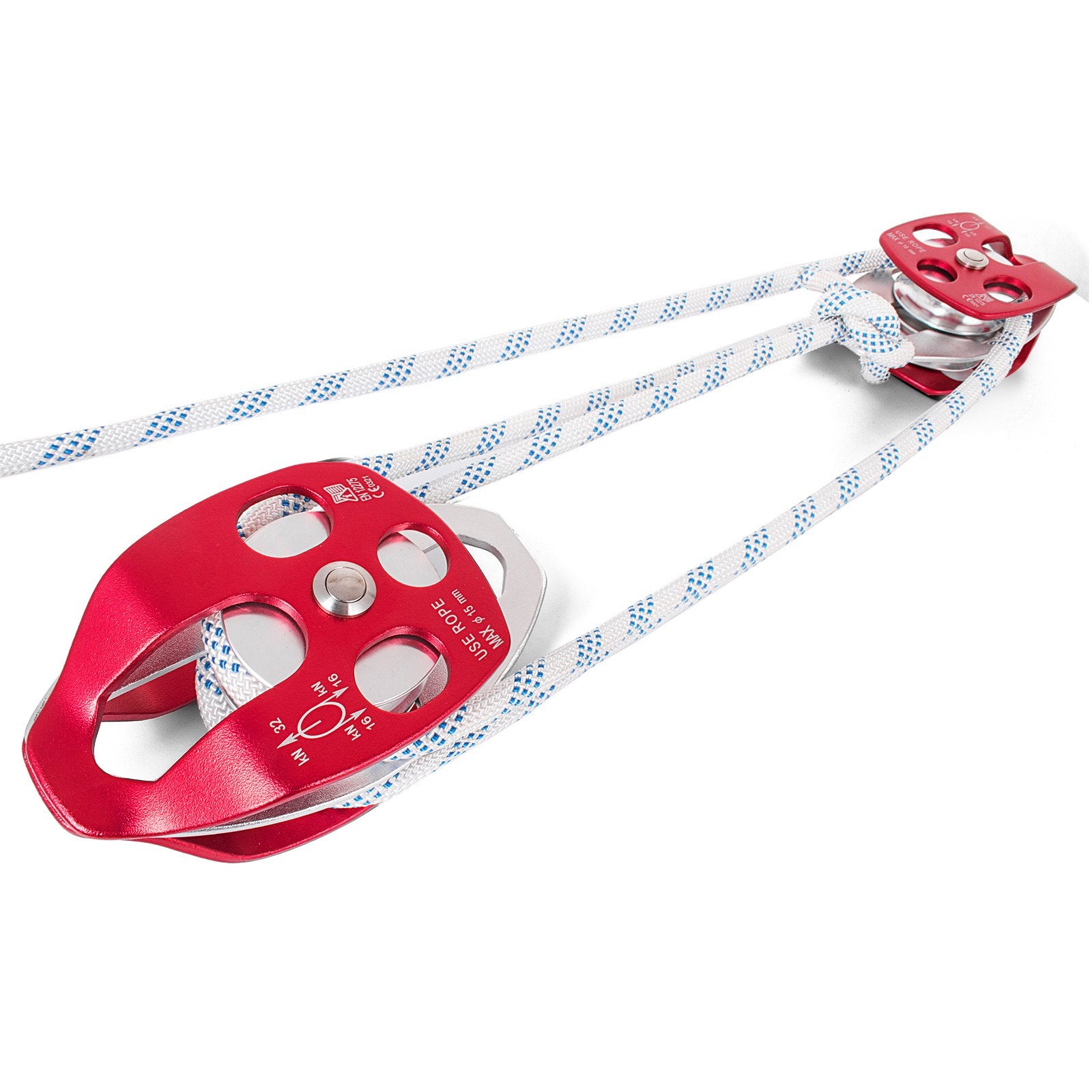 Twin Sheave Block and Tackle 1/2" x 100Ft Twin Sheave Block with Braid Rope 30-35KN 6600-7705LBS Double Pulley Rigging
