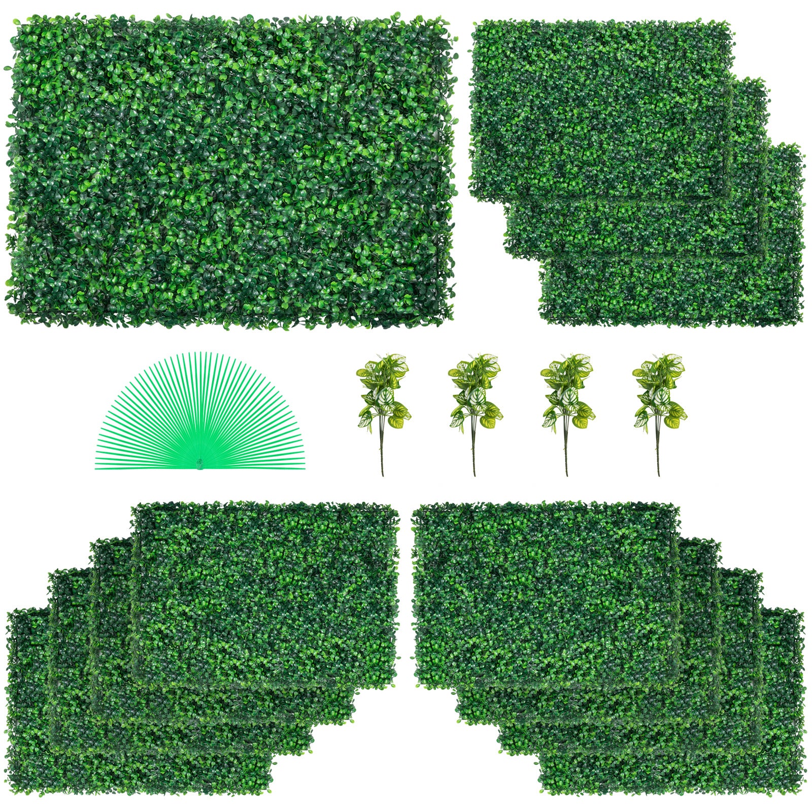 12PCS 24"x16" Grass Wall Panels for 32 SQ Feet, Boxwood Hedge Wall Panels, Artificial Grass Backdrop Wall 1.6", Privacy Hedge Screen UV Protected for Outdoor Indoor Garden Fence Backyard