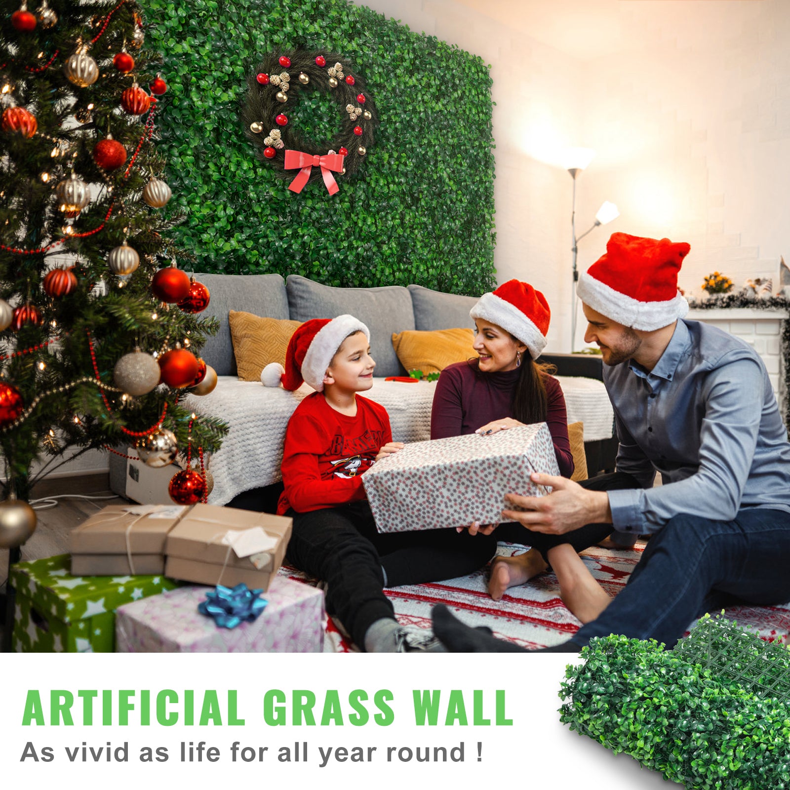12PCS 24"x16" Grass Wall Panels for 32 SQ Feet, Boxwood Hedge Wall Panels, Artificial Grass Backdrop Wall 1.6", Privacy Hedge Screen UV Protected for Outdoor Indoor Garden Fence Backyard