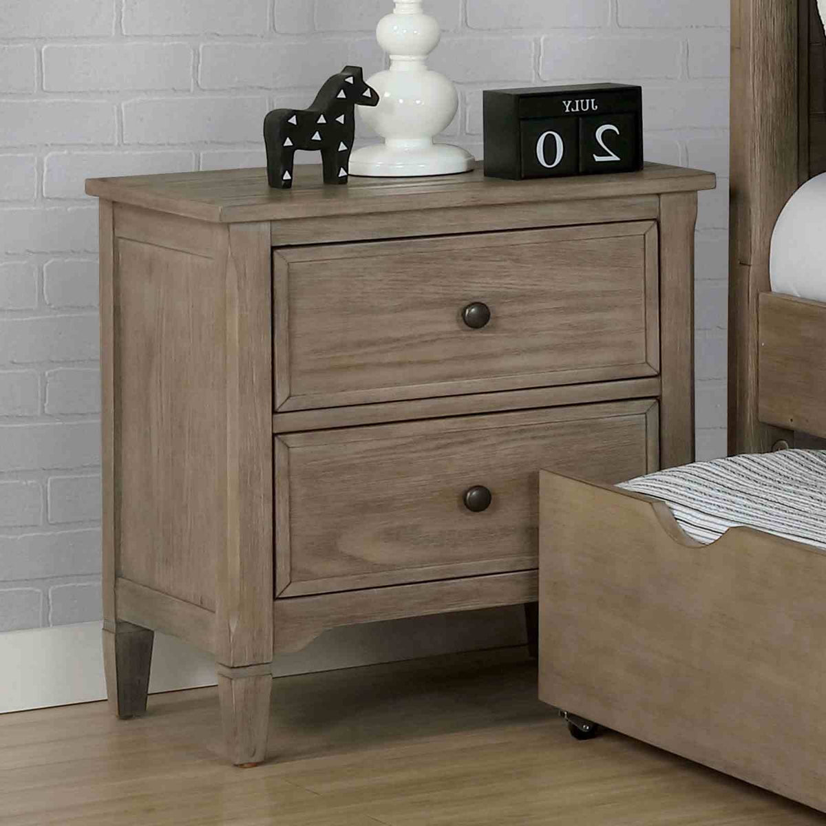 Wire-Brushed Warm Gray 1pc Nightstand Bedside Table Round Pull Knobs Bedroom Furniture