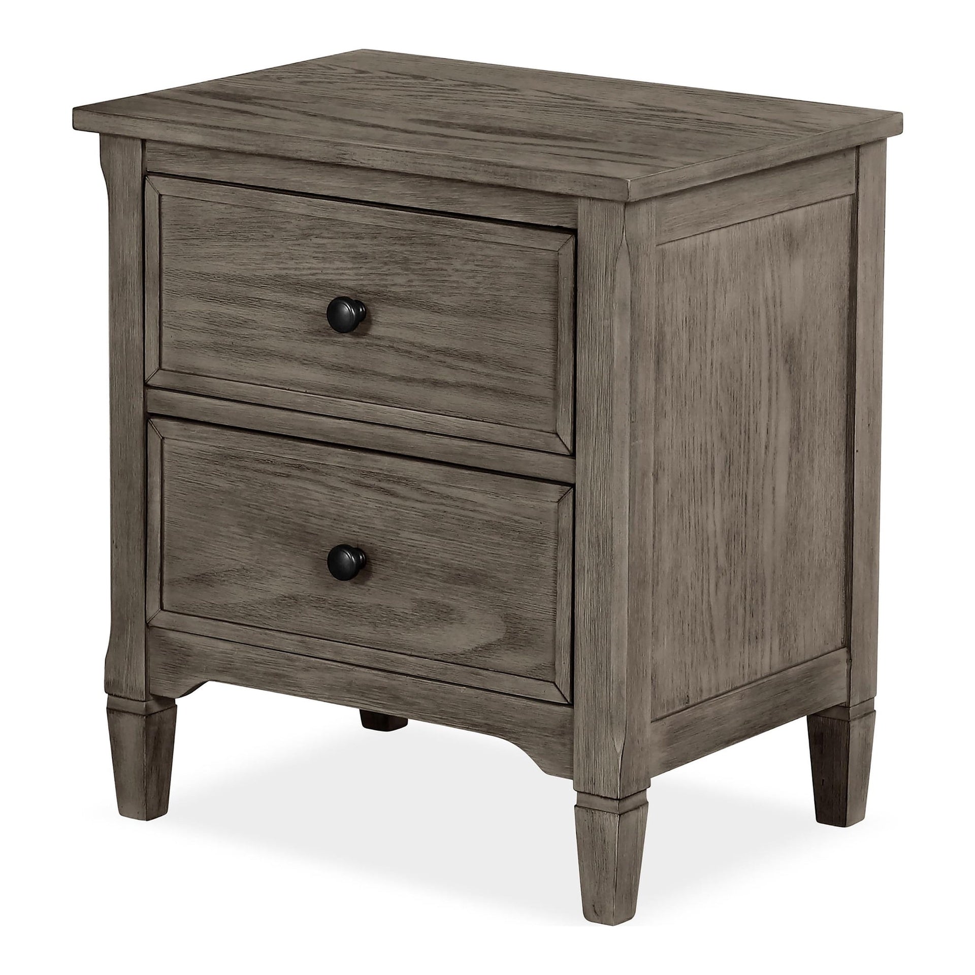 Wire-Brushed Warm Gray 1pc Nightstand Bedside Table Round Pull Knobs Bedroom Furniture