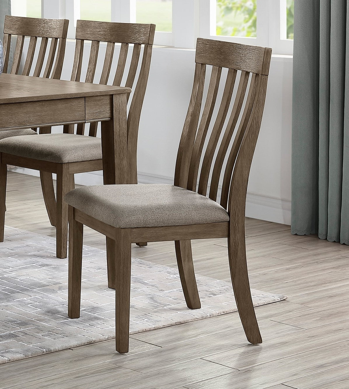 Dining Room Furniture Side Chairs 2pc Set Wire Brushed Brown Finish Vertical Slat Back Design Wooden Chairs Set