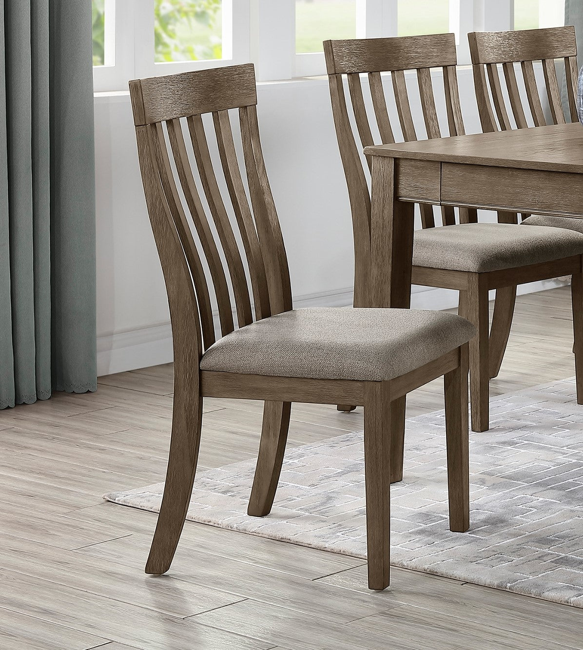 Dining Room Furniture Side Chairs 2pc Set Wire Brushed Brown Finish Vertical Slat Back Design Wooden Chairs Set