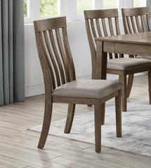 Dining Room Furniture Side Chairs 2pc Set Wire Brushed Brown Finish Vertical Slat Back Design Wooden Chairs Set