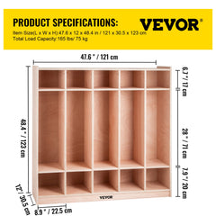 Preschool Cubby Lockers 5-Section Plywood Birch Coat Locker 15MM Thickness Kids Locker for Home 48.4 Inch High Durable Classroom Lockers for Toddlers and Kids Commercial or Personal Use