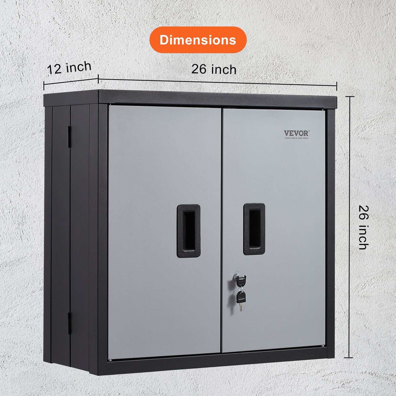 Foldable Wall Cabinet, Metal Garage Cabinet Wall Mounted 26" Small Cabinet 240 LBS Loading Capacity Adjustable Shelf Magnetic Door File Locker for Garage Office Home Black